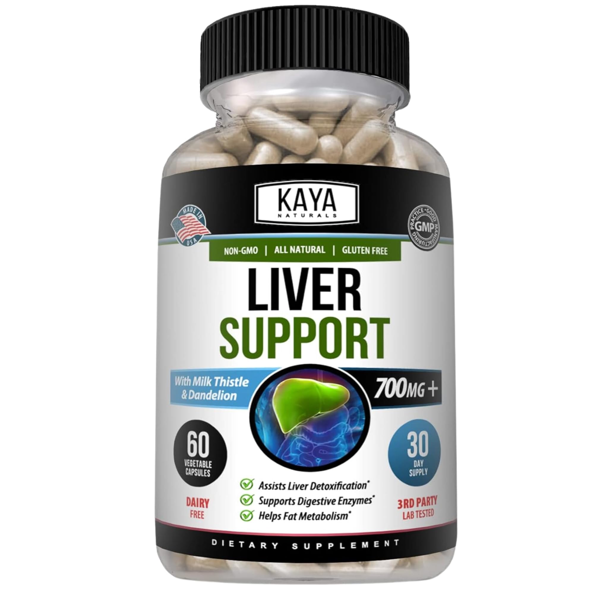 Kaya Naturals Liver Support Supplement 60 Capsules front view