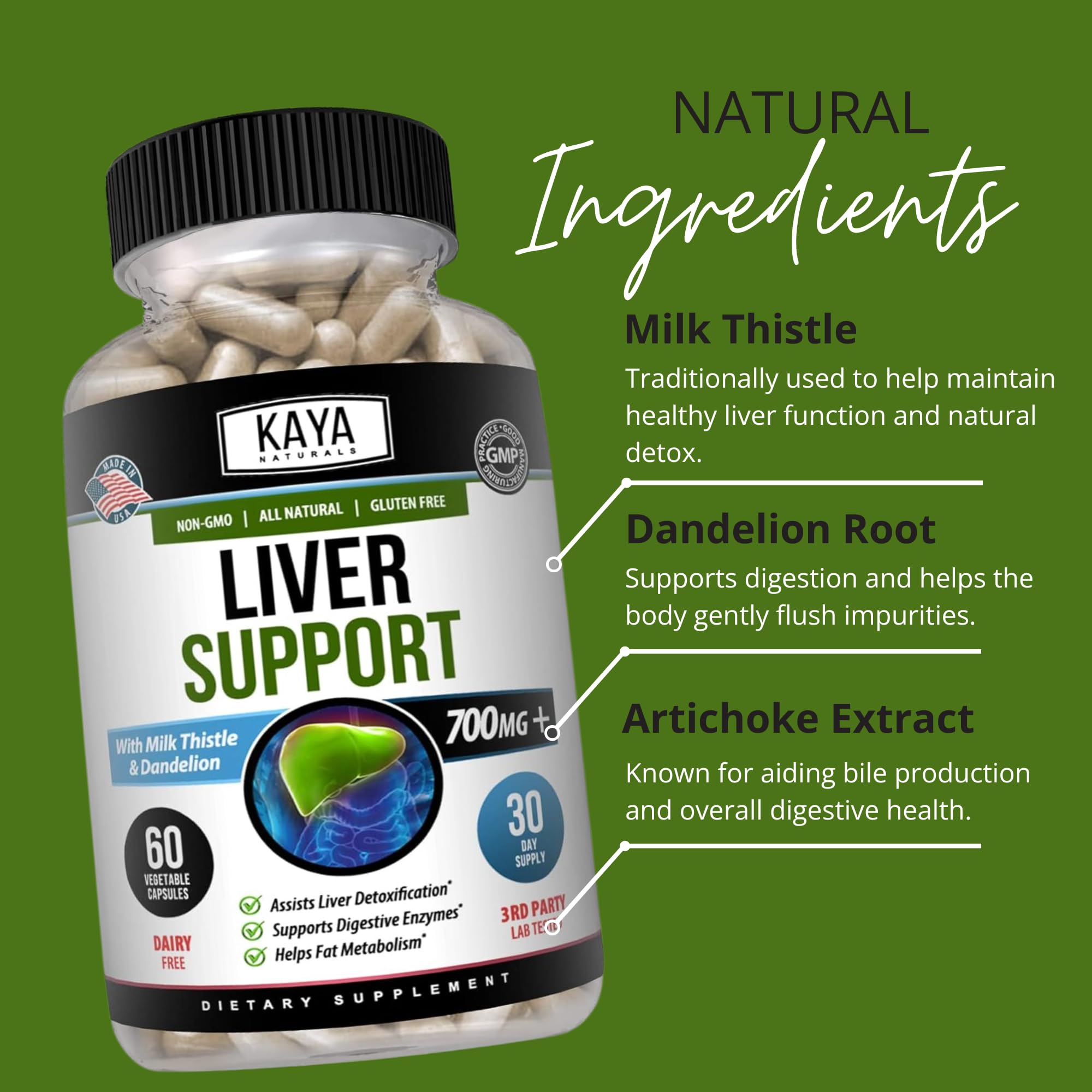 Kaya Naturals Liver Support Supplement 60 Capsules in hand