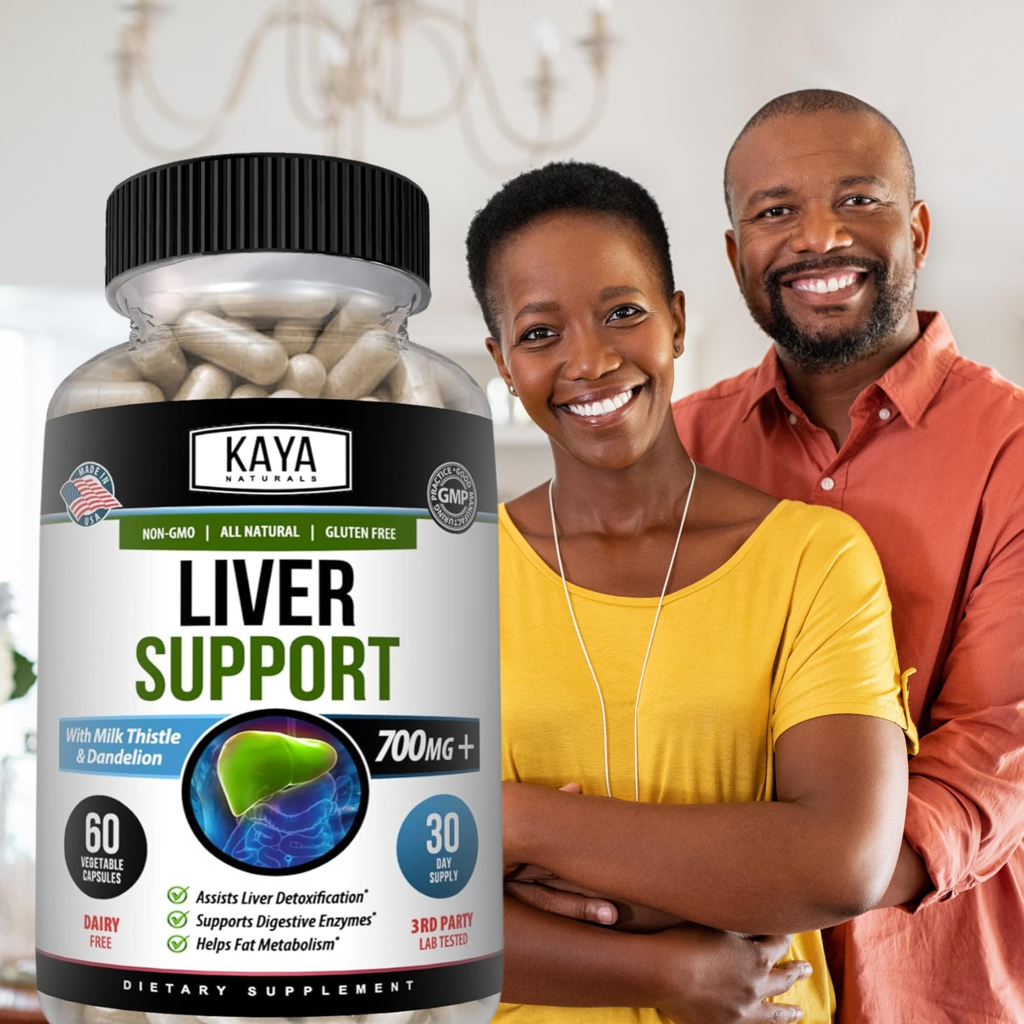 Kaya Naturals Liver Support Supplement 60 Capsules with a glass of water