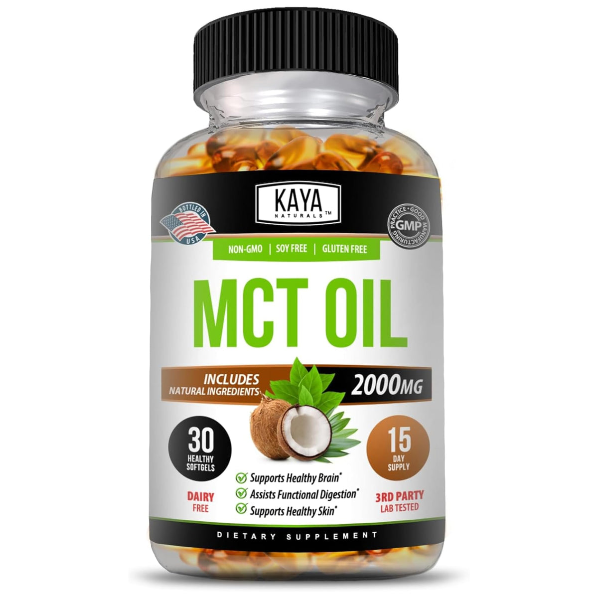 Kaya Naturals MCT Oil Softgels 2000mg front view