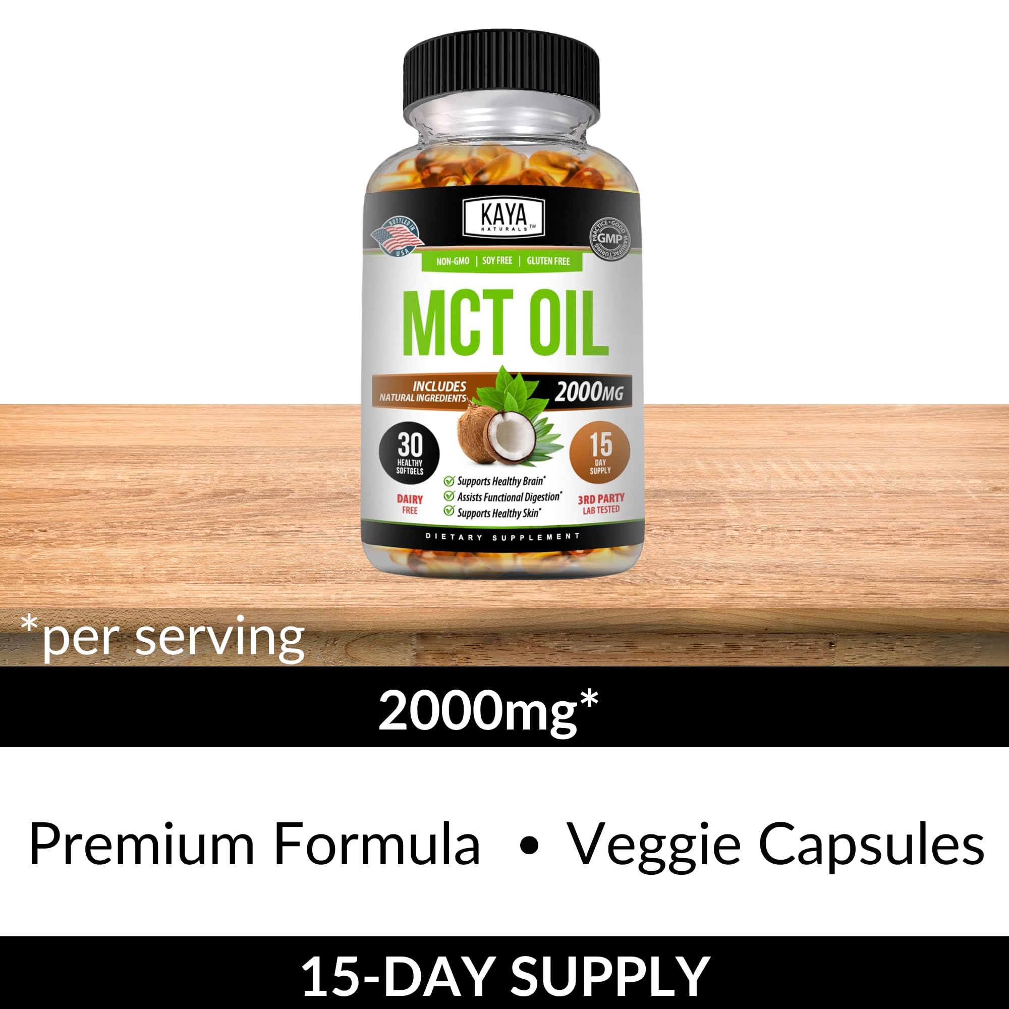 Kaya Naturals MCT Oil Softgels 2000mg softgel close-up