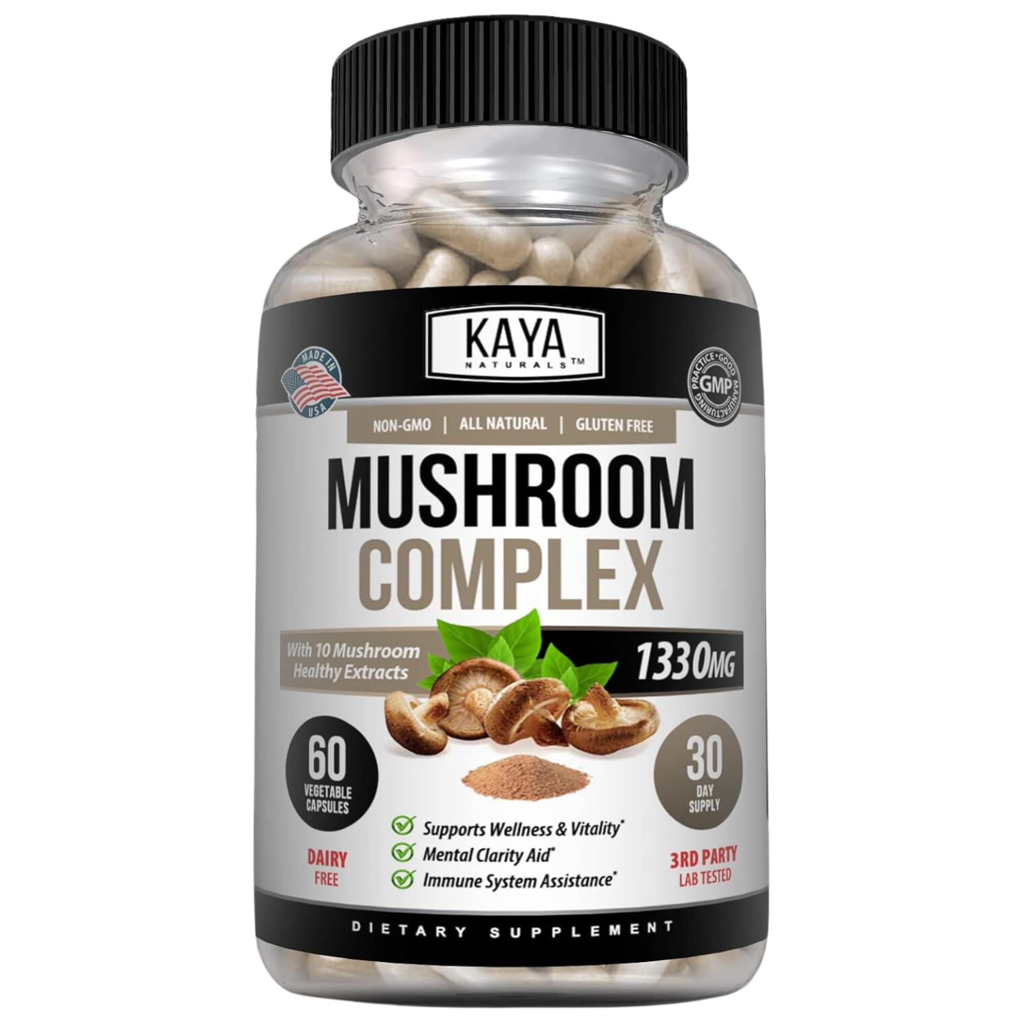 Kaya Naturals Mushroom Complex 10 Strains supplement front view