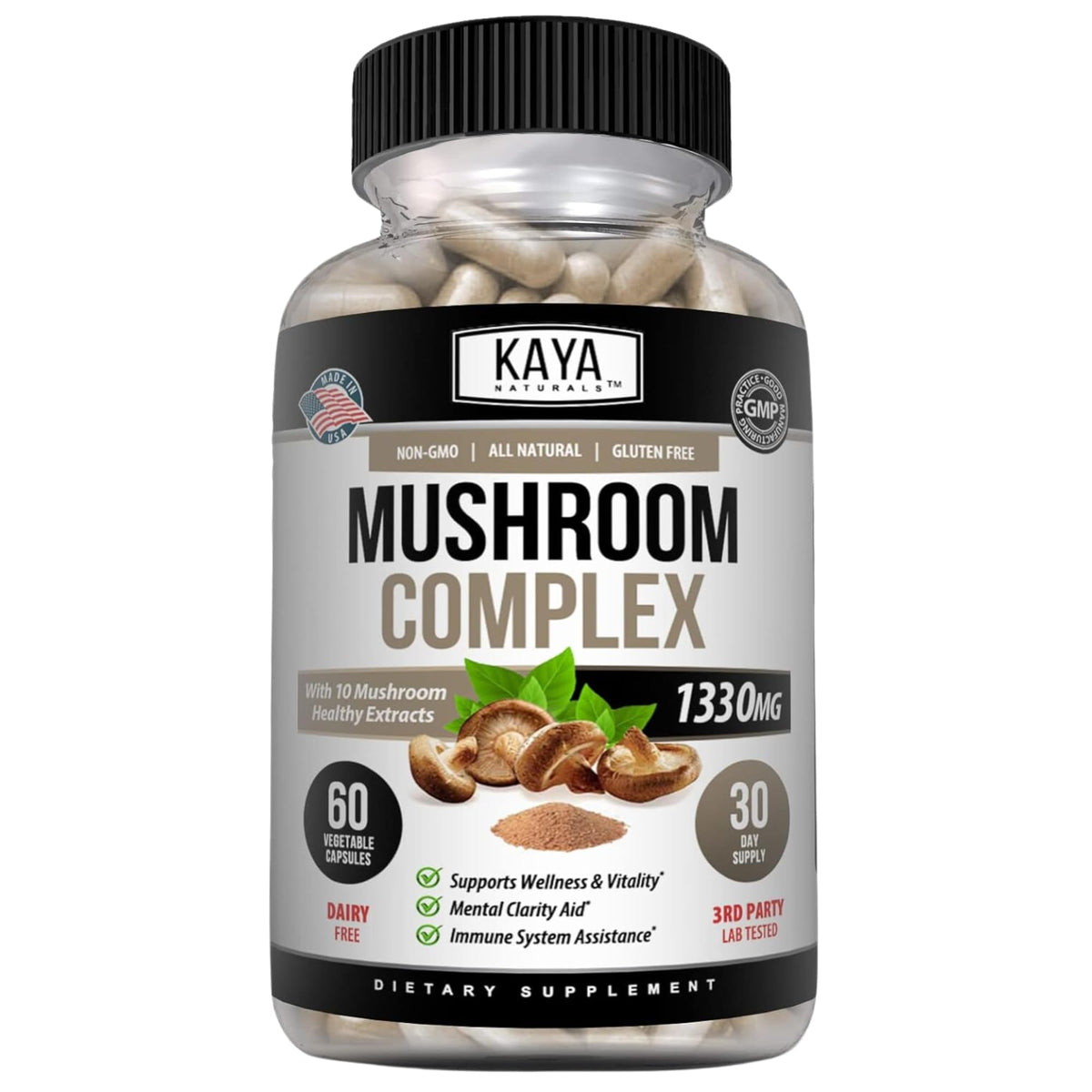 Kaya Naturals Mushroom Complex 10 Strains supplement front view