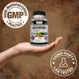 Kaya Naturals Mushroom Complex 10 Strains supplement on a wooden table