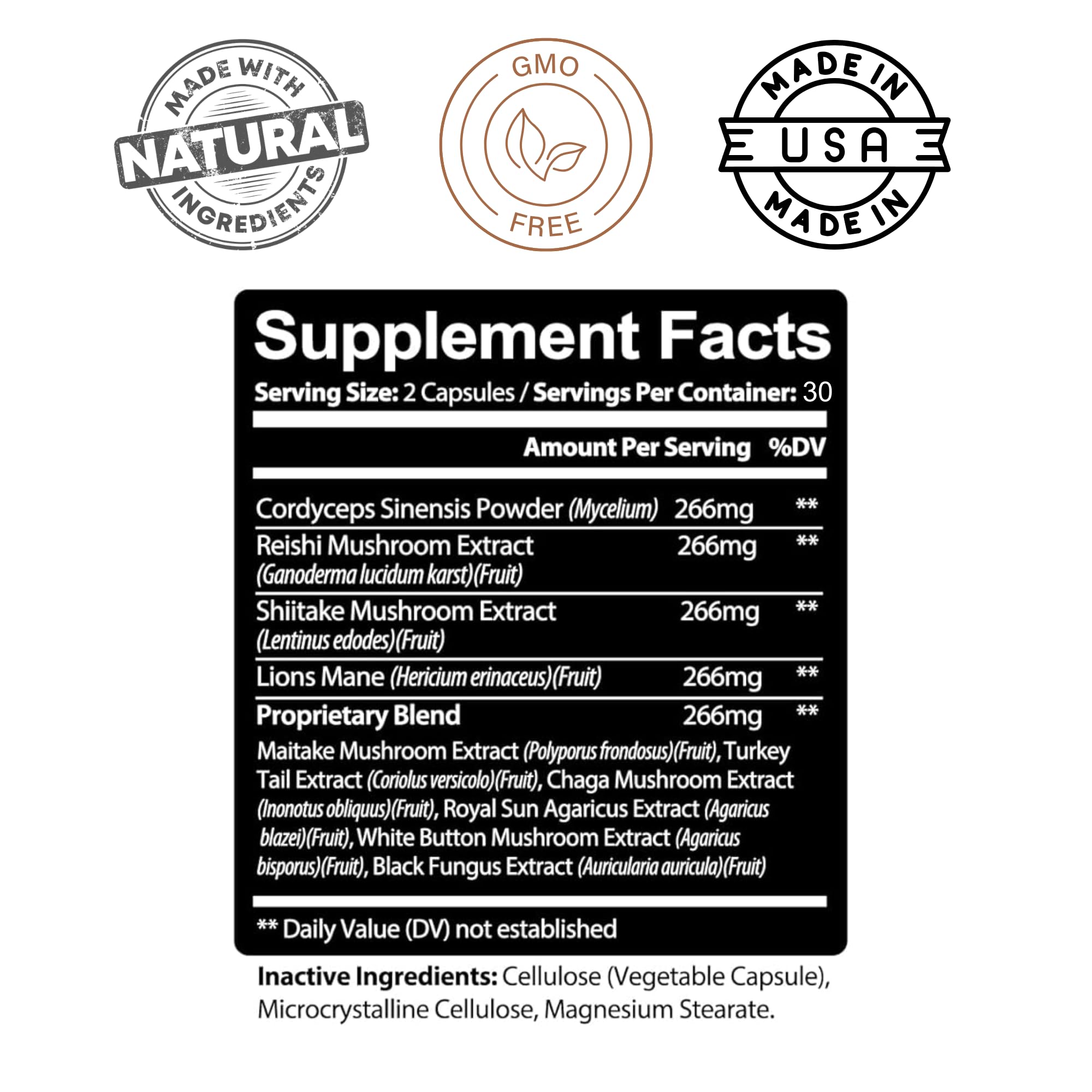 Kaya Naturals Mushroom Complex 10 Strains supplement side view