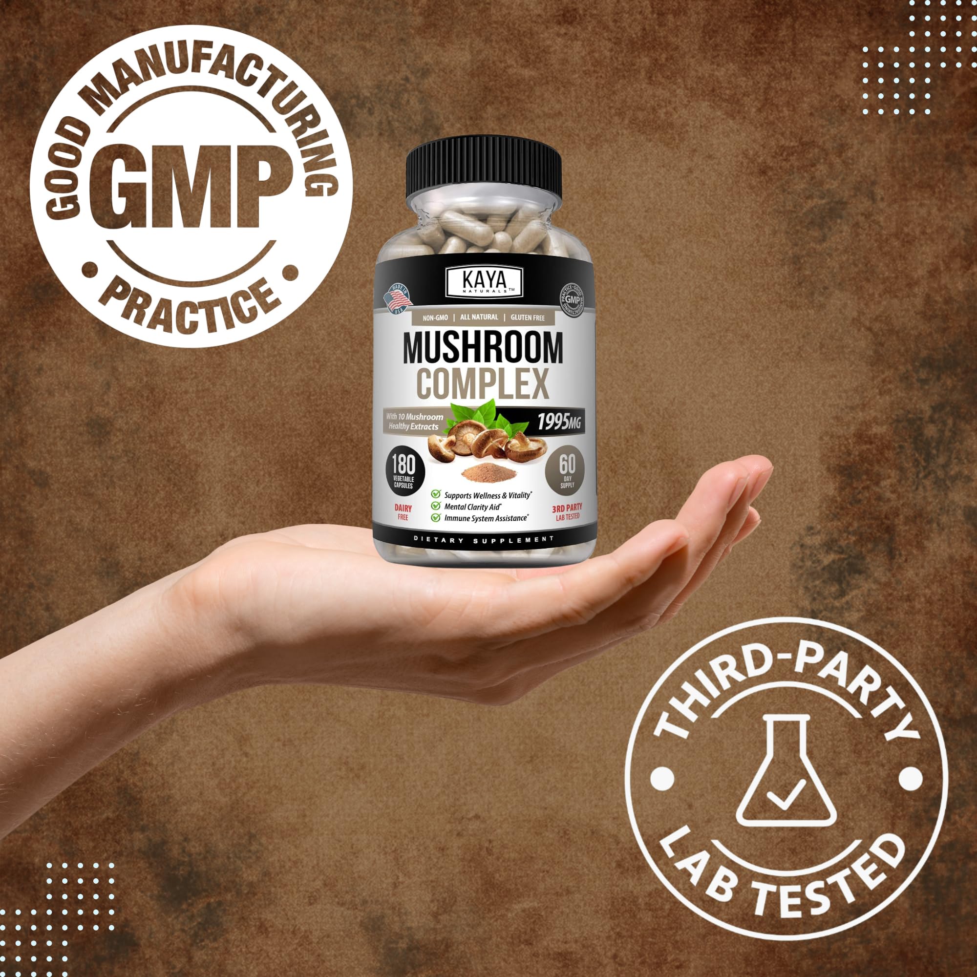 Kaya Naturals Mushroom Complex 181g on a wooden table
