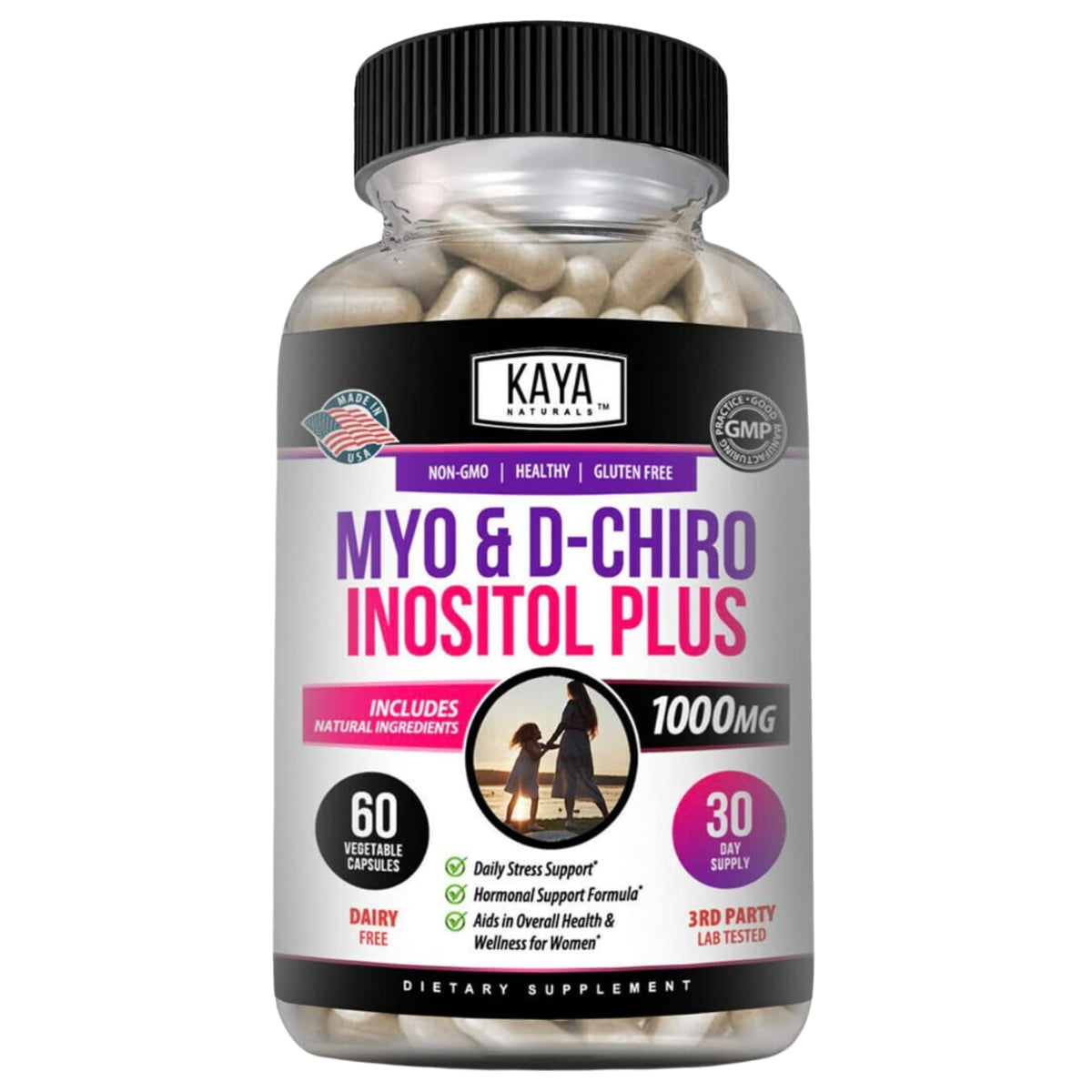 Kaya Naturals Myo-Inositol + D-Chiro Inositol Capsules front view