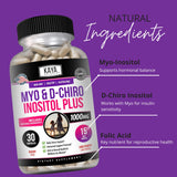 Kaya Naturals Myo-Inositol + D-Chiro Inositol Capsules on a wooden table