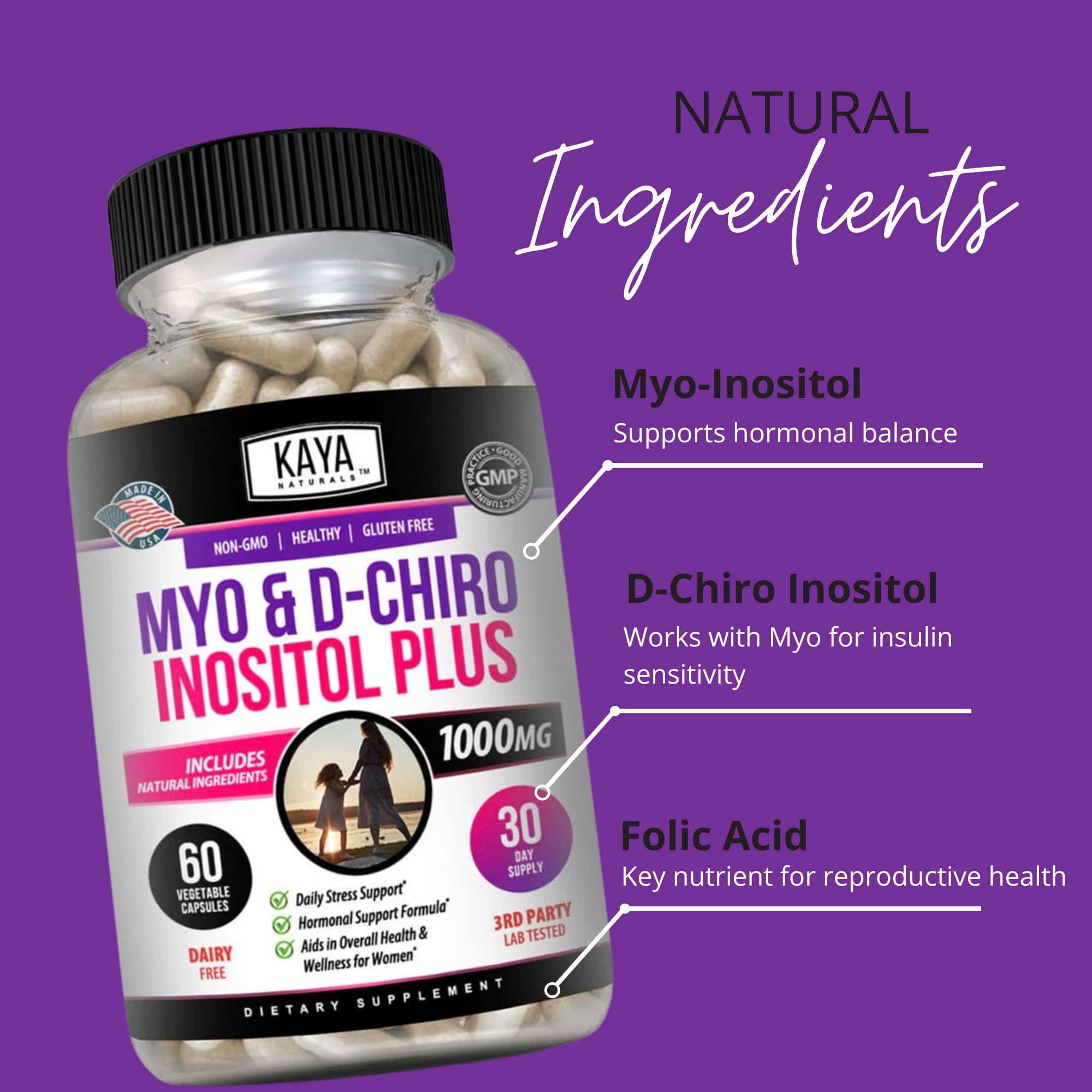 Kaya Naturals Myo-Inositol + D-Chiro Inositol Capsules packaging