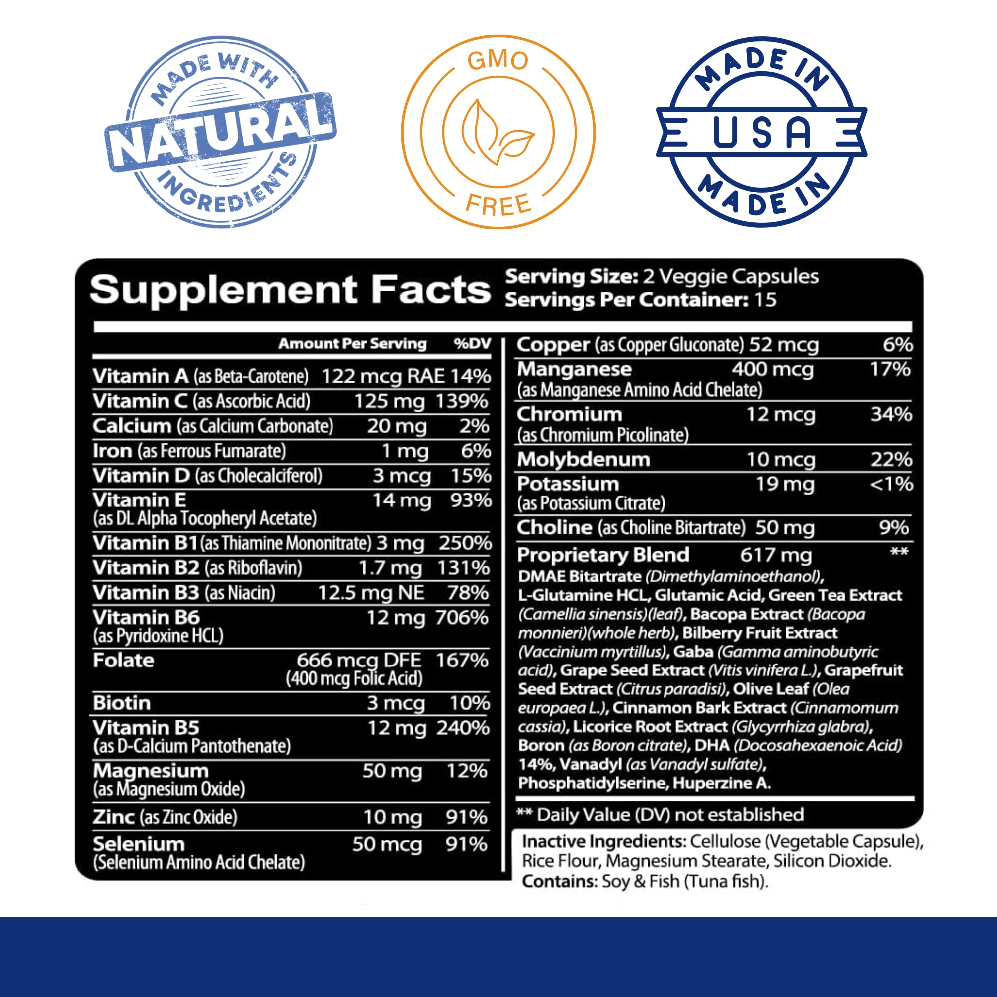 Kaya Naturals Neuro Brain & Focus supplement back view with ingredient list