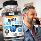 Kaya Naturals Neuro Brain & Focus supplement with a glass of water