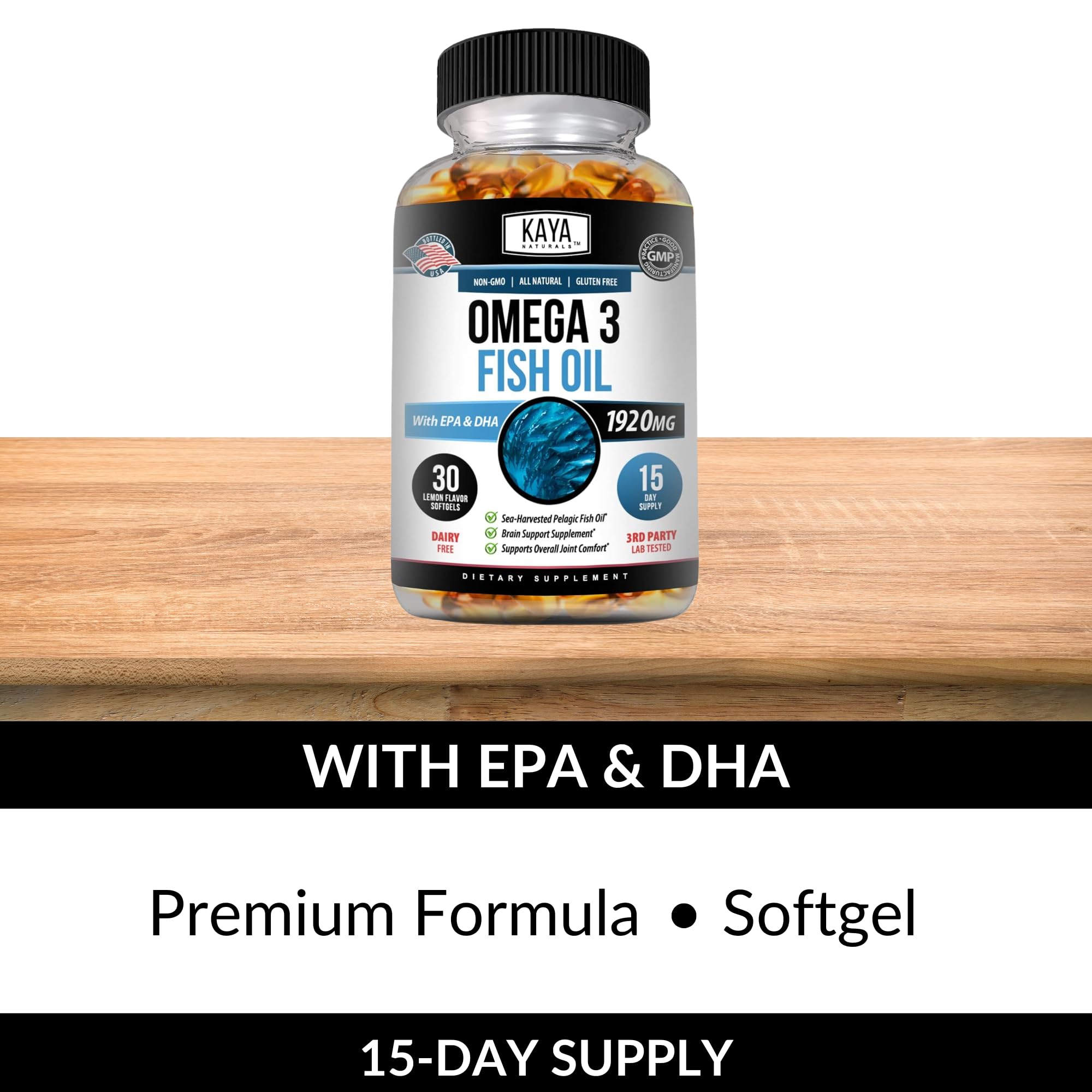 Kaya Naturals Omega 3 Fish Oil Supplement 1920mg packaging