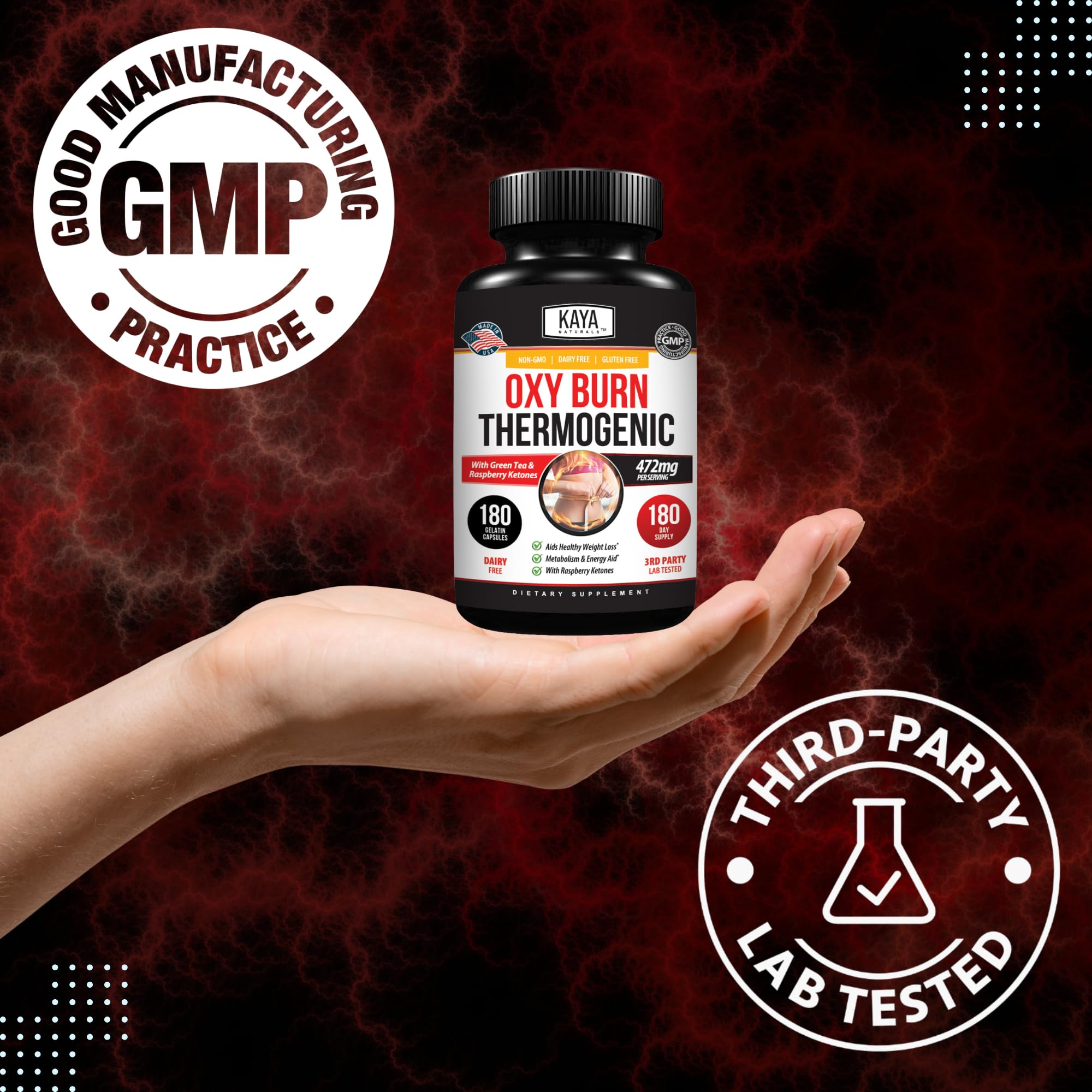 Kaya Naturals Oxy Burn Capsules next to a glass of water