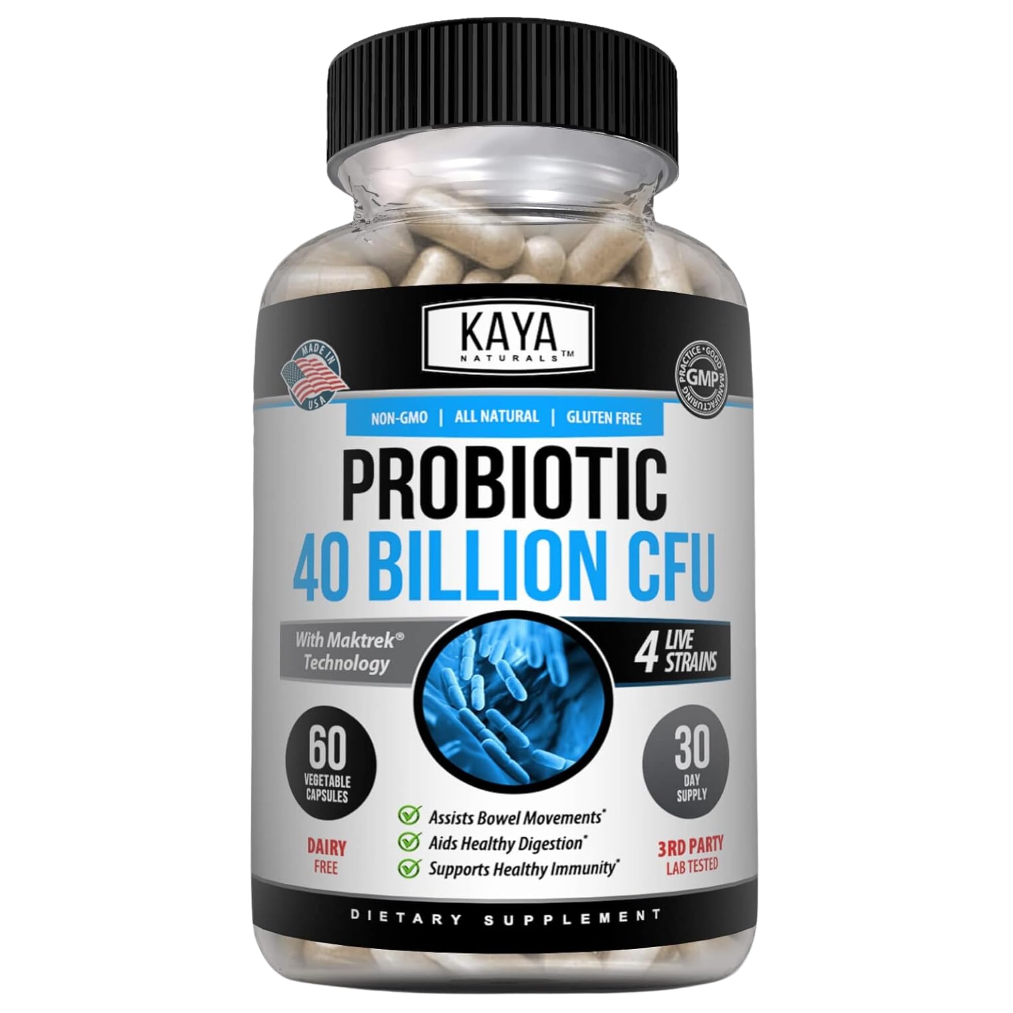 Kaya Naturals Probiotic Supplement 40 Billion CFU capsules front view