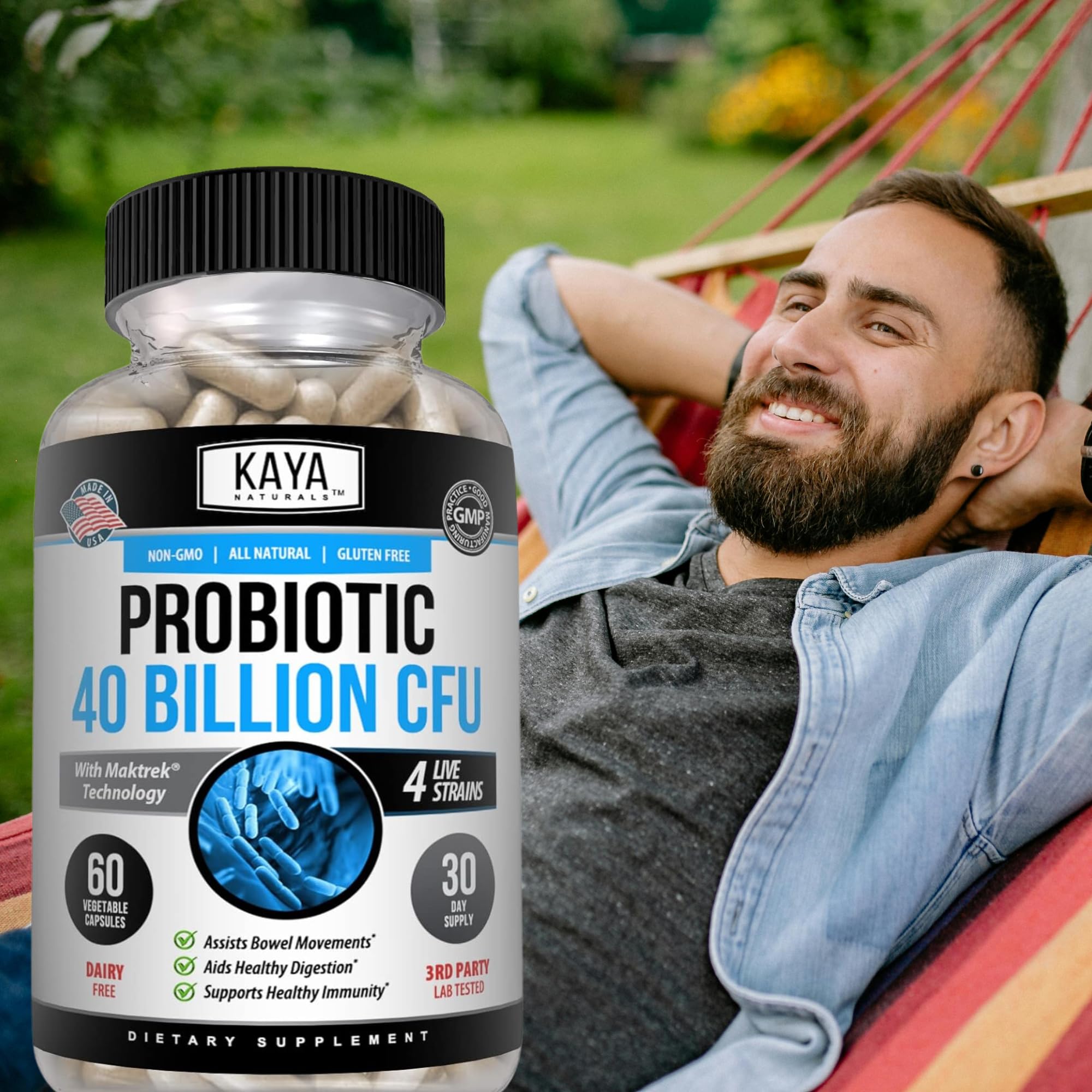 Kaya Naturals Probiotic Supplement 40 Billion CFU capsules lifestyle scene