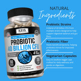 Kaya Naturals Probiotic Supplement 40 Billion CFU capsules on a wooden table