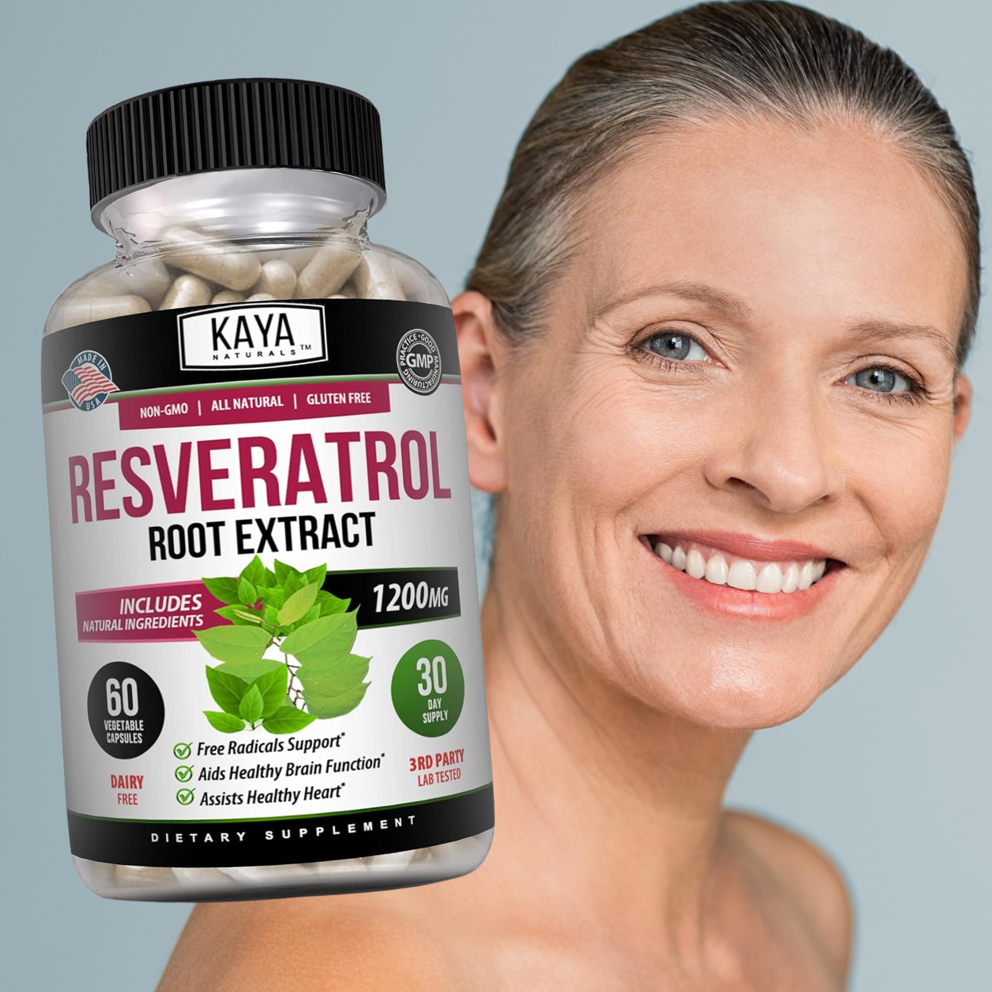 Kaya Naturals Resveratrol Capsules opened bottle with capsules