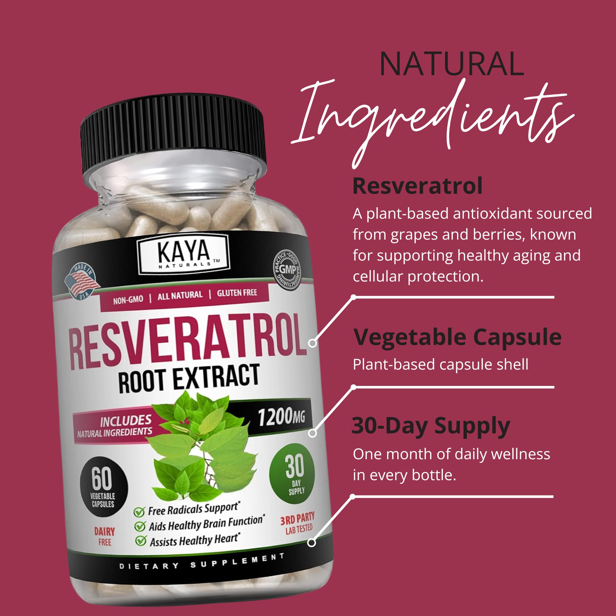 Kaya Naturals Resveratrol Capsules packaging details