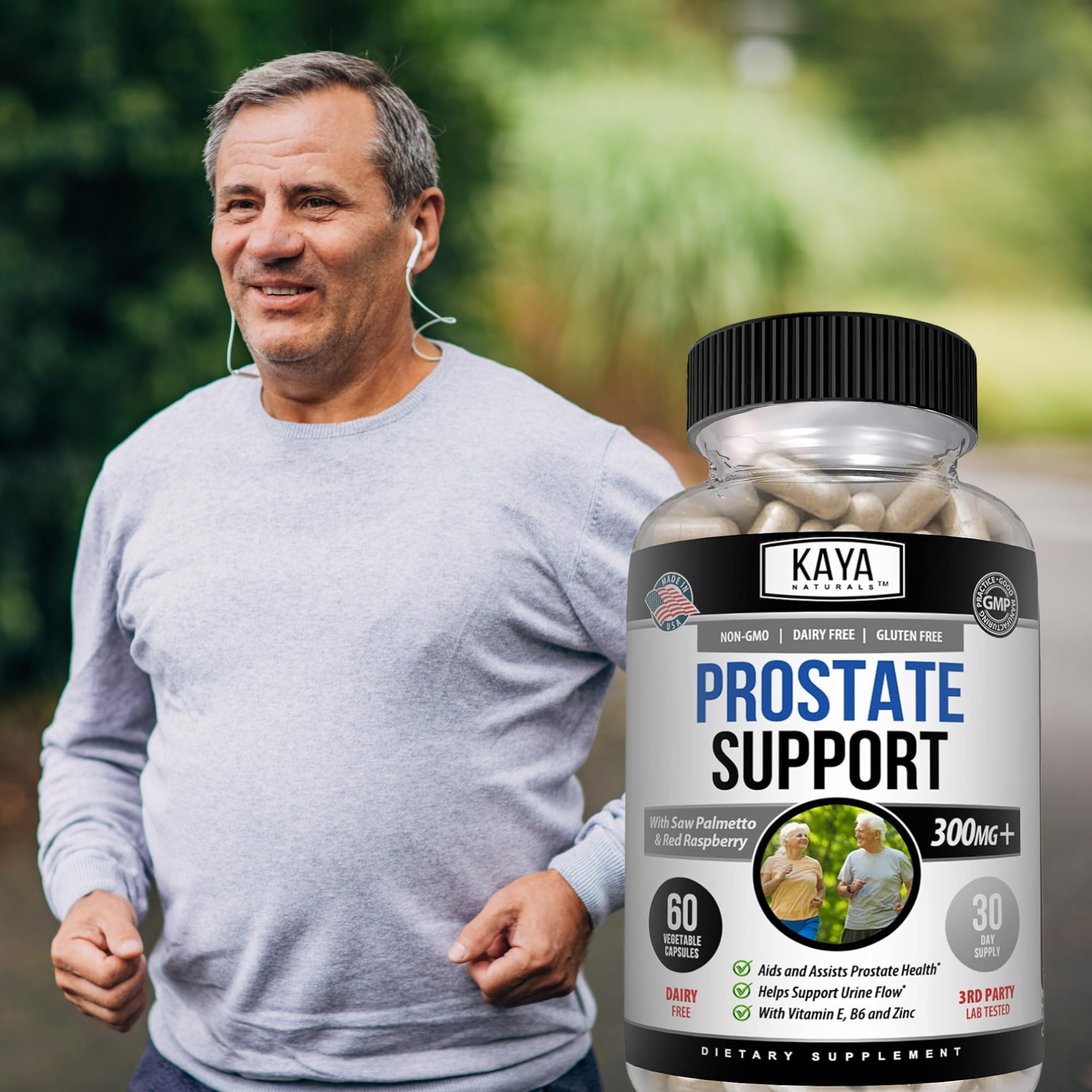 Kaya Naturals Saw Palmetto Capsules with a glass of water
