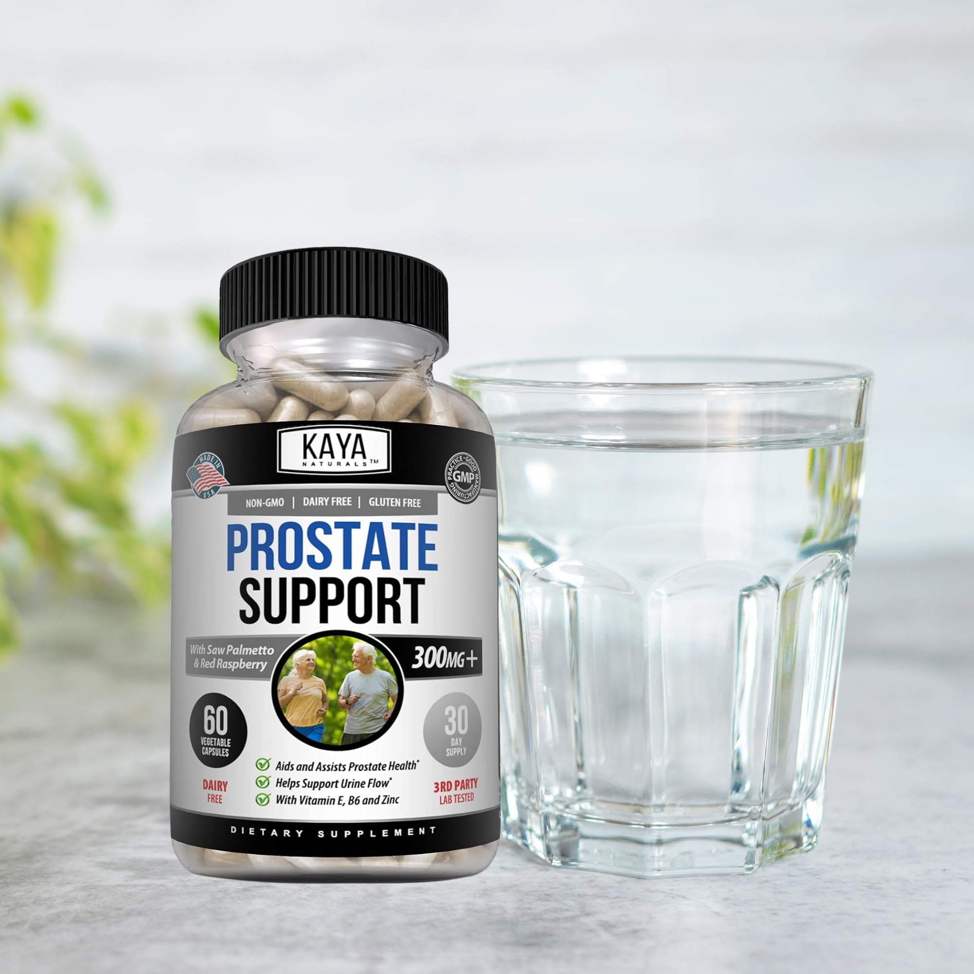 Kaya Naturals Saw Palmetto Capsules with a measuring spoon