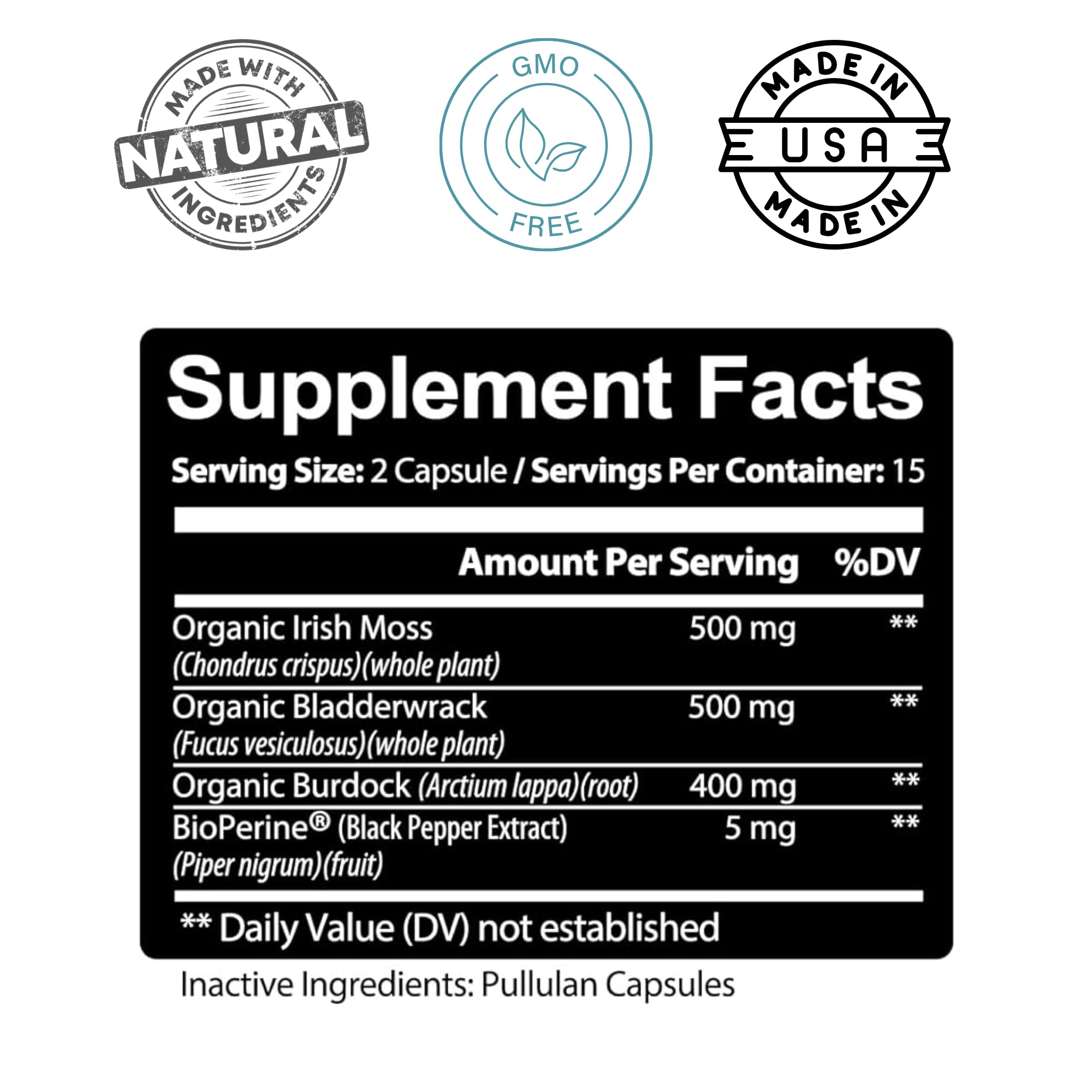 Kaya Naturals Sea Moss supplement ingredients list