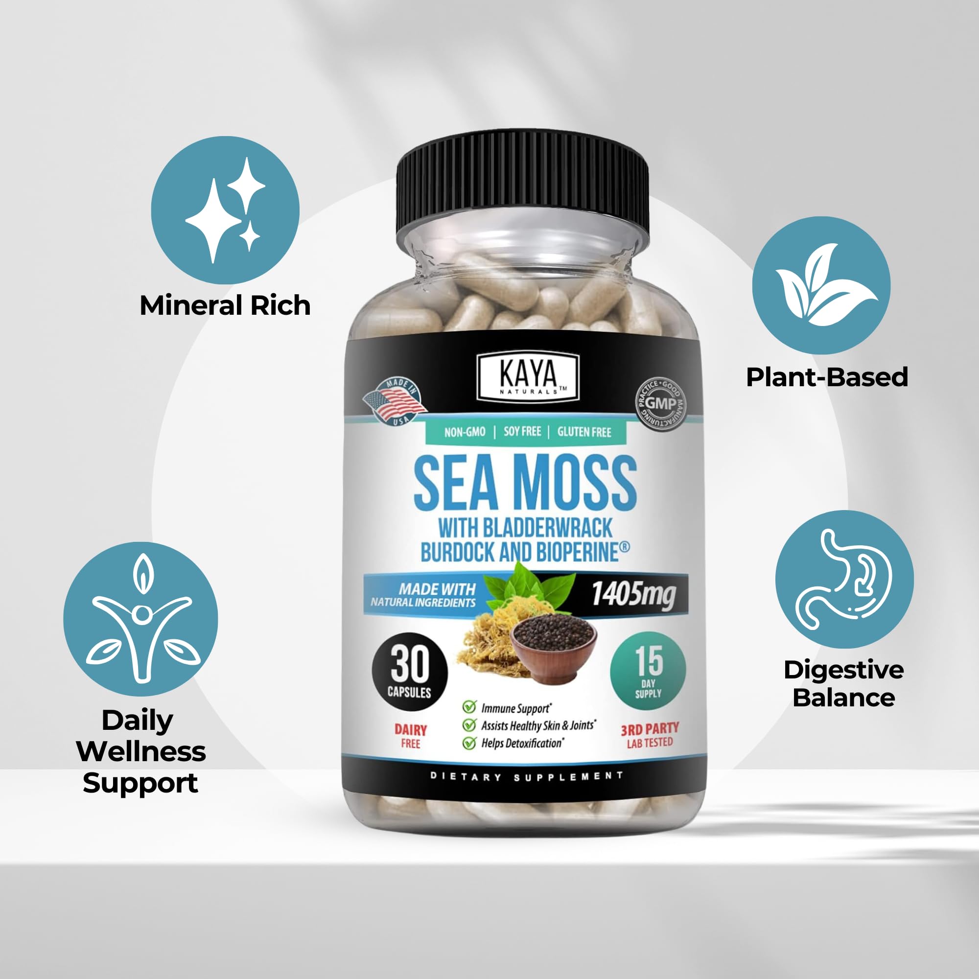 Kaya Naturals Sea Moss supplement side view