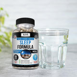 Kaya Naturals Sleep Formula 59g displayed with herbal tea