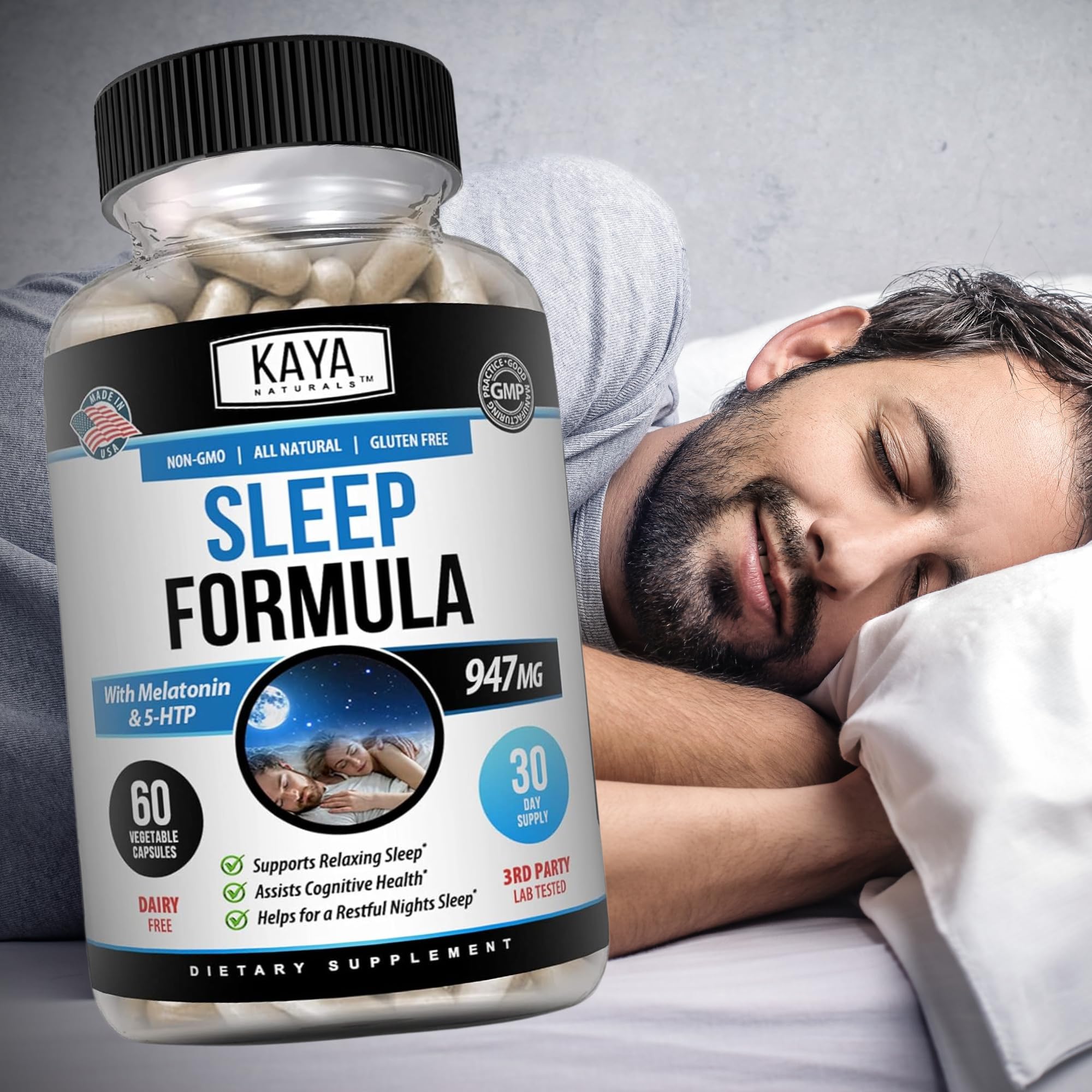 Kaya Naturals Sleep Formula 59g next to a notebook and pen