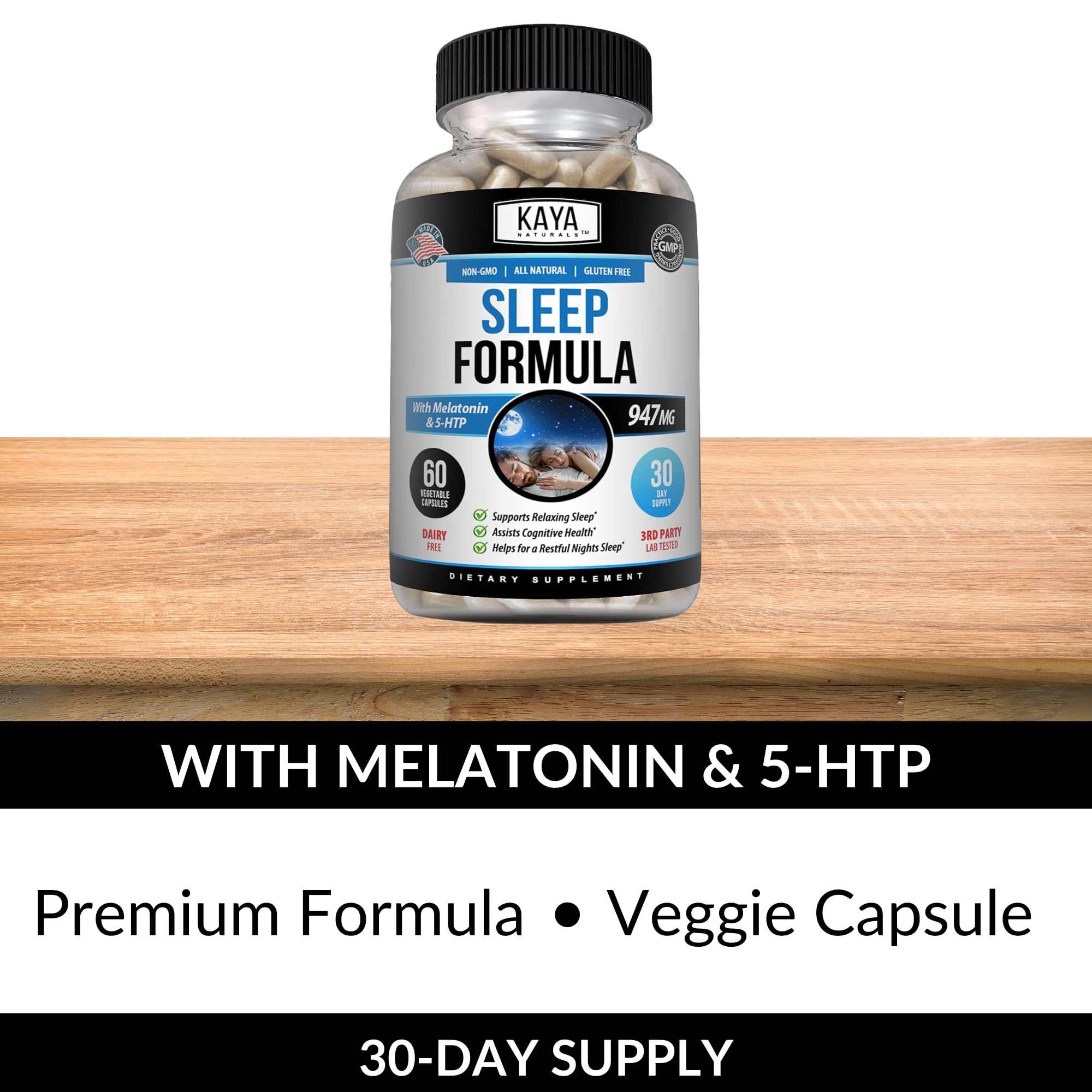Kaya Naturals Sleep Formula 59g with a glass of water