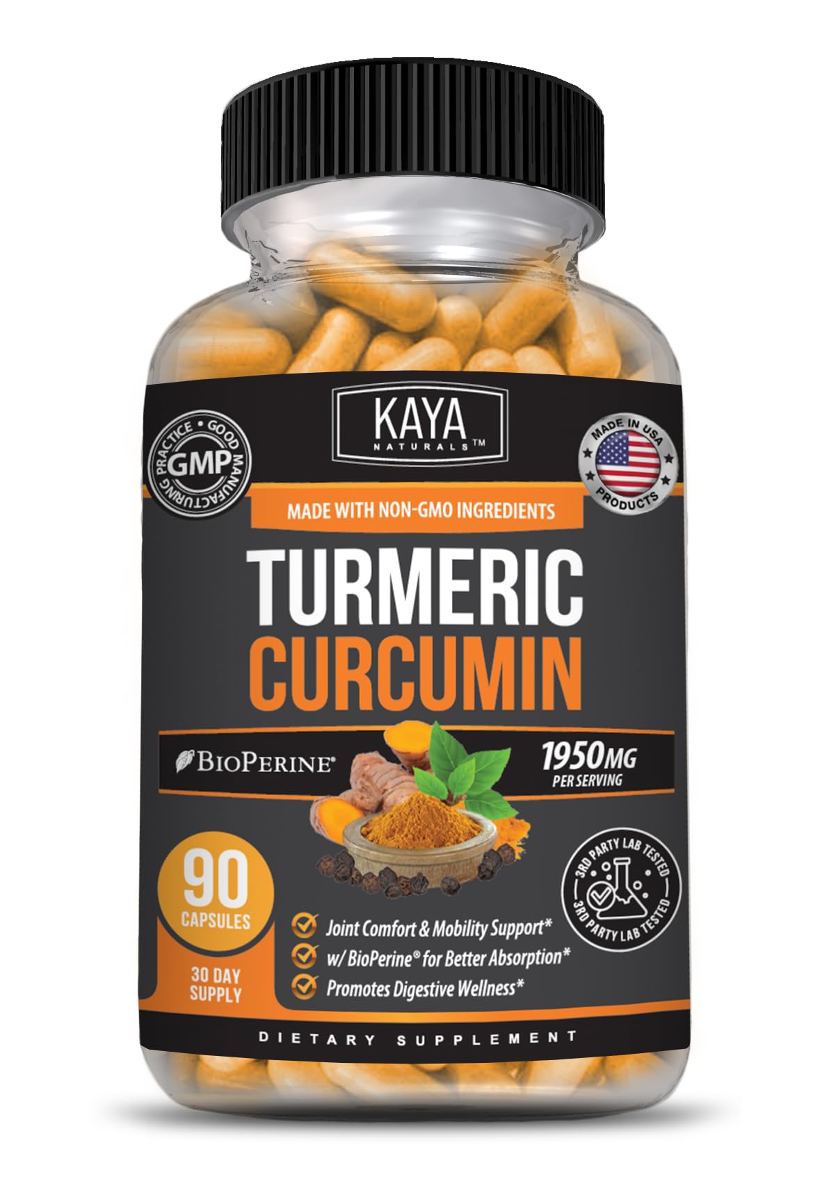 Kaya Naturals Turmeric Platinum 60 capsules bottle front view