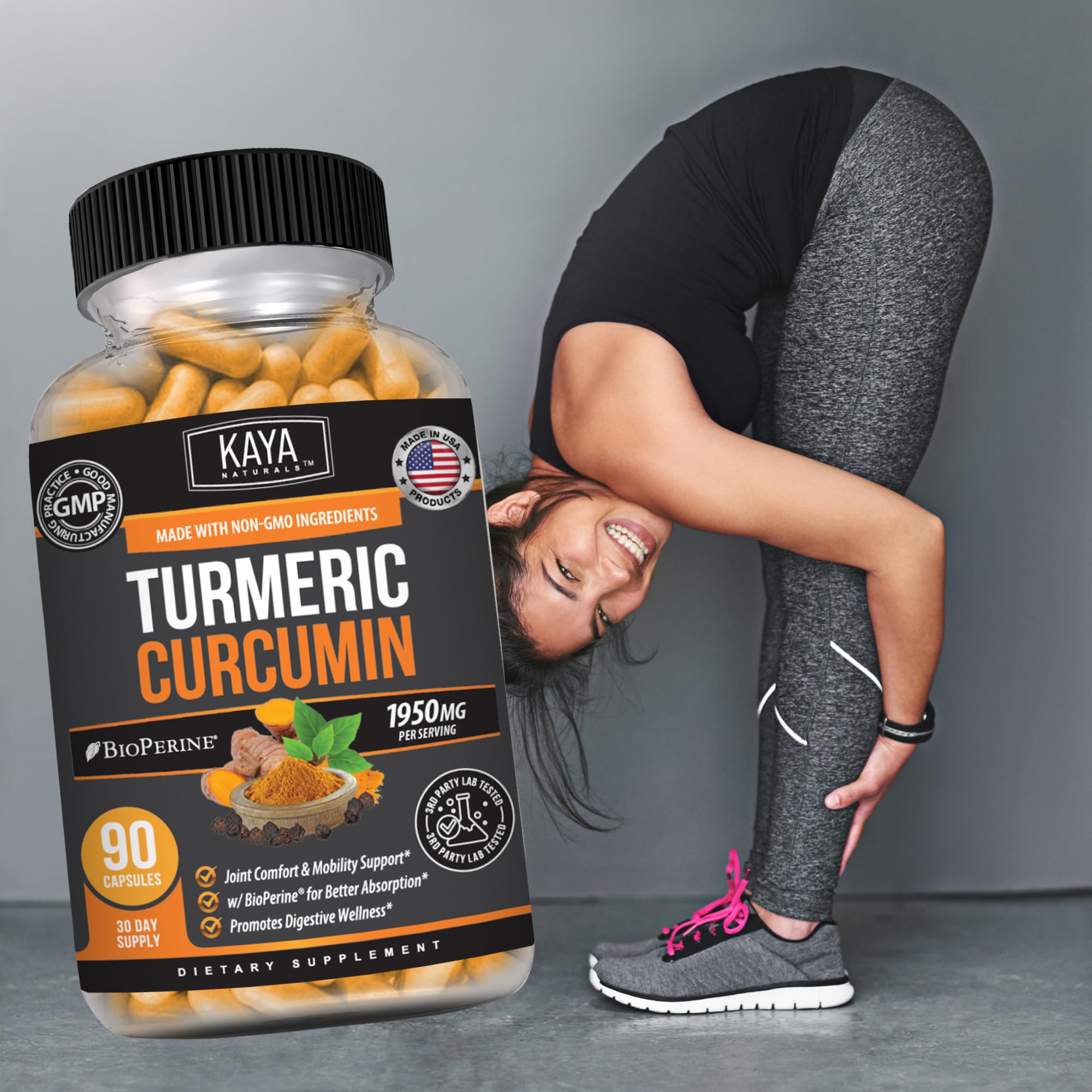 Kaya Naturals Turmeric Platinum capsules in a hand