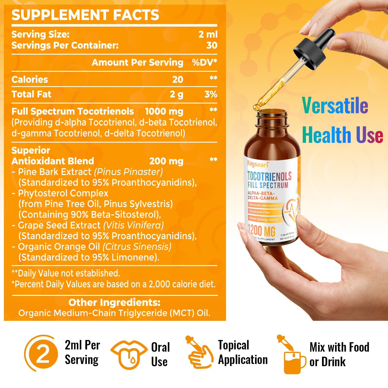 Kayseari Vitamin E Liquid Supplement bottle back view
