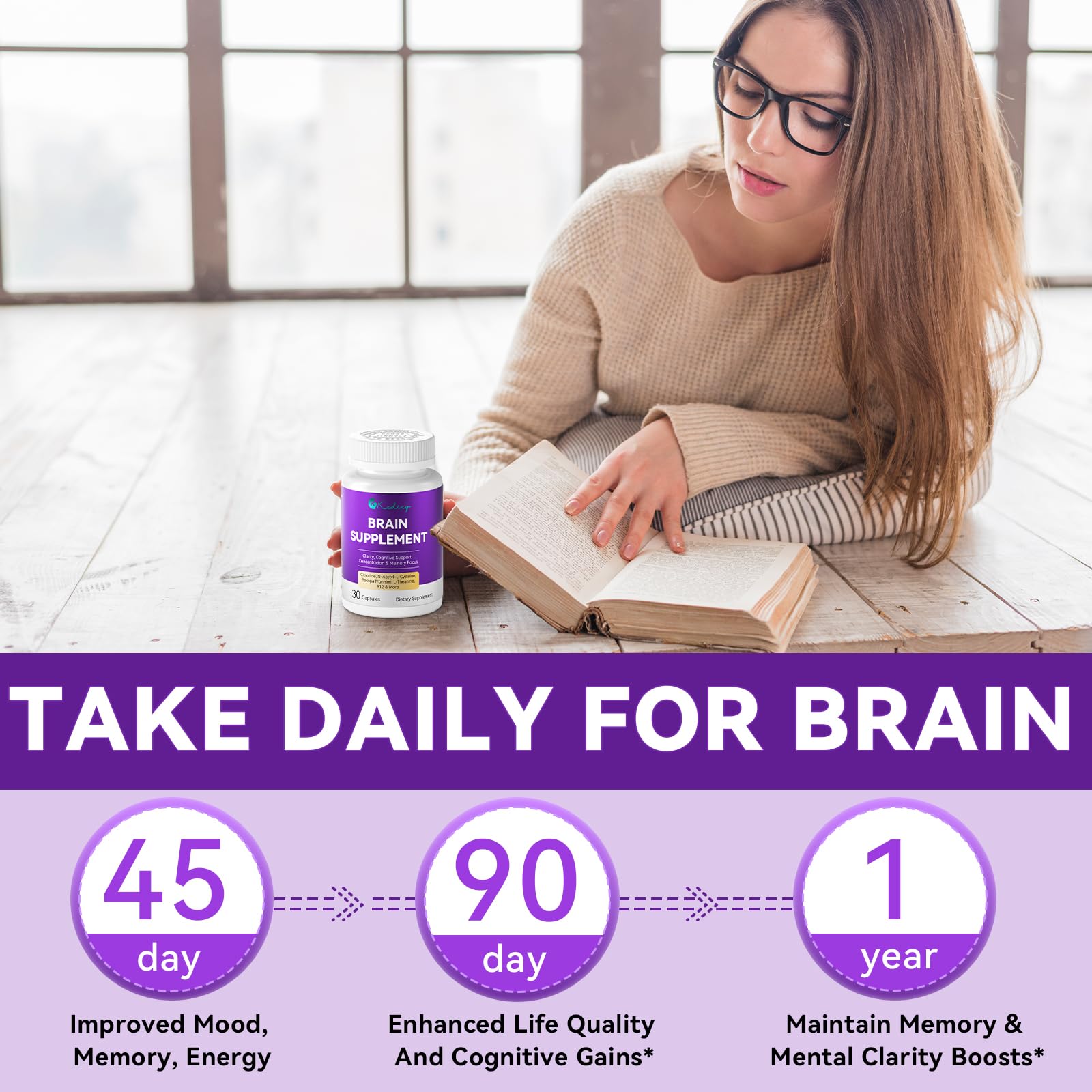 Kedicy Memory and Focus Supplements with a notepad and pen