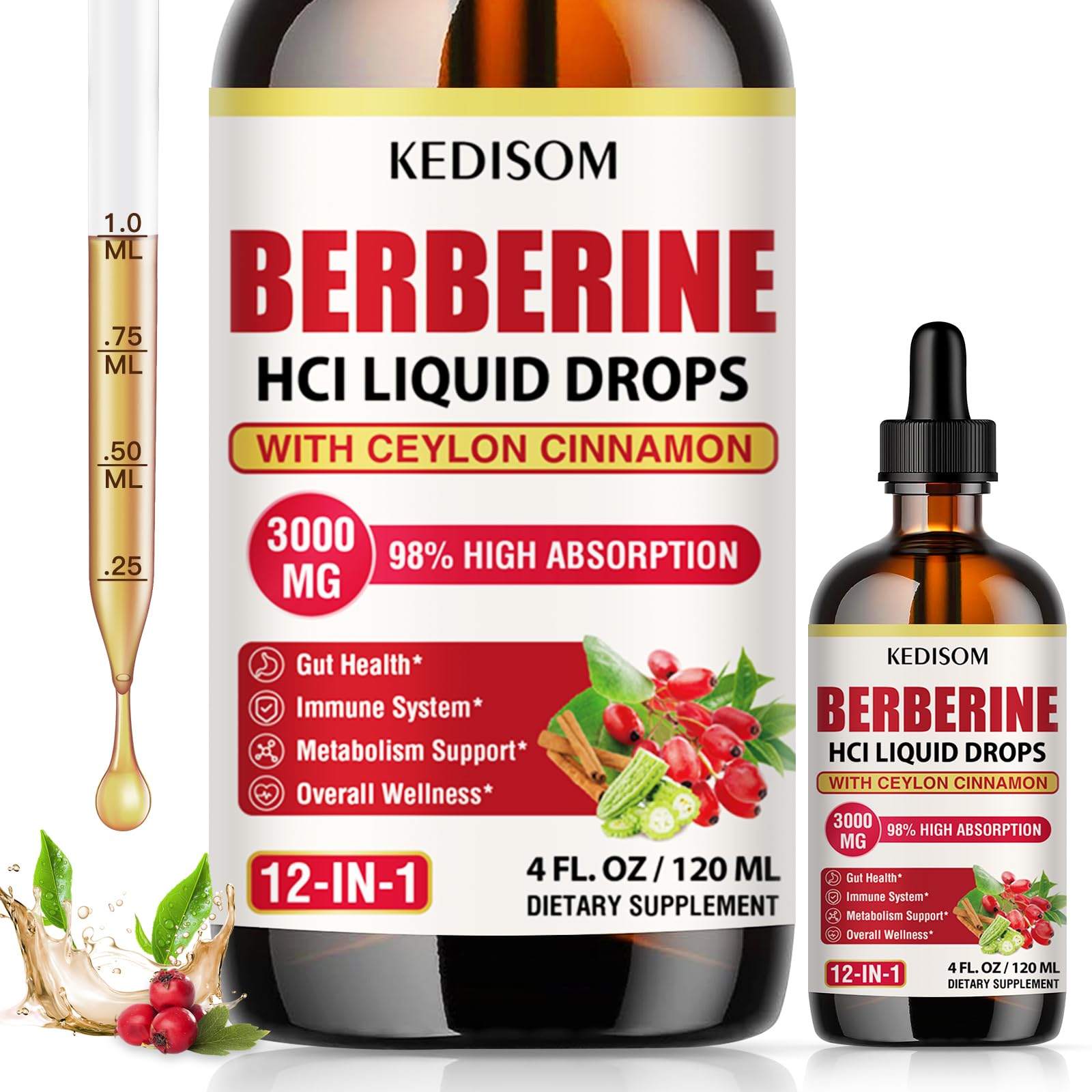 KEDISOM Berberine Drops 3000mg liquid supplement front view
