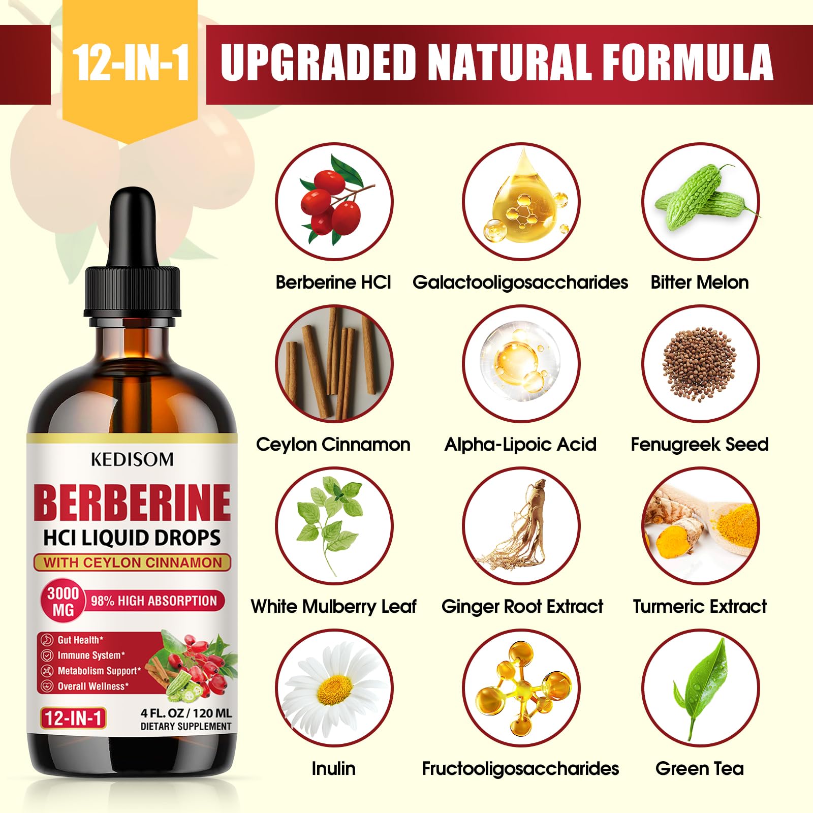 KEDISOM Berberine Drops bottle with dropper