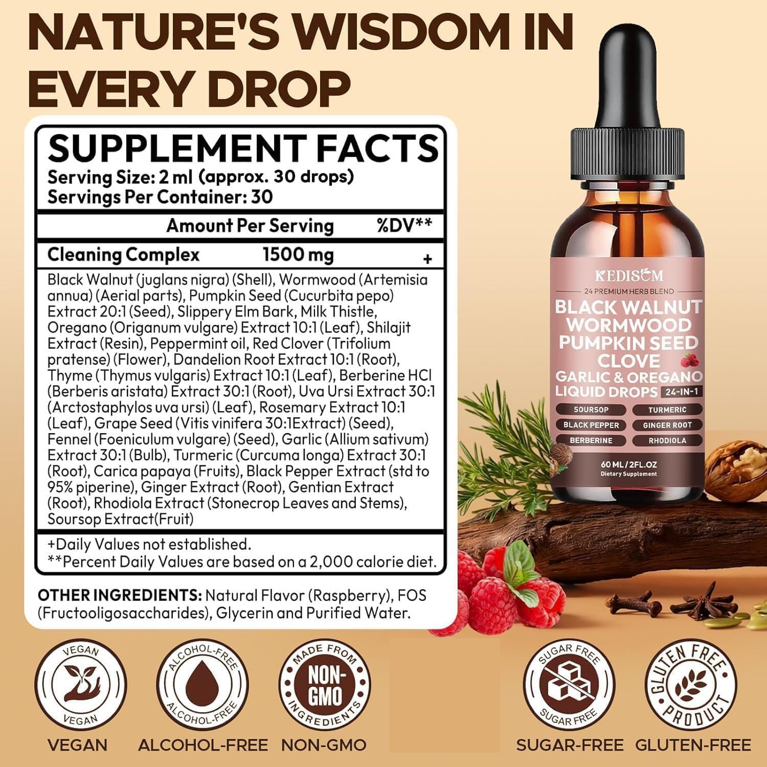 KEDISOM Echinacea Liquid Drops bottle on wooden table