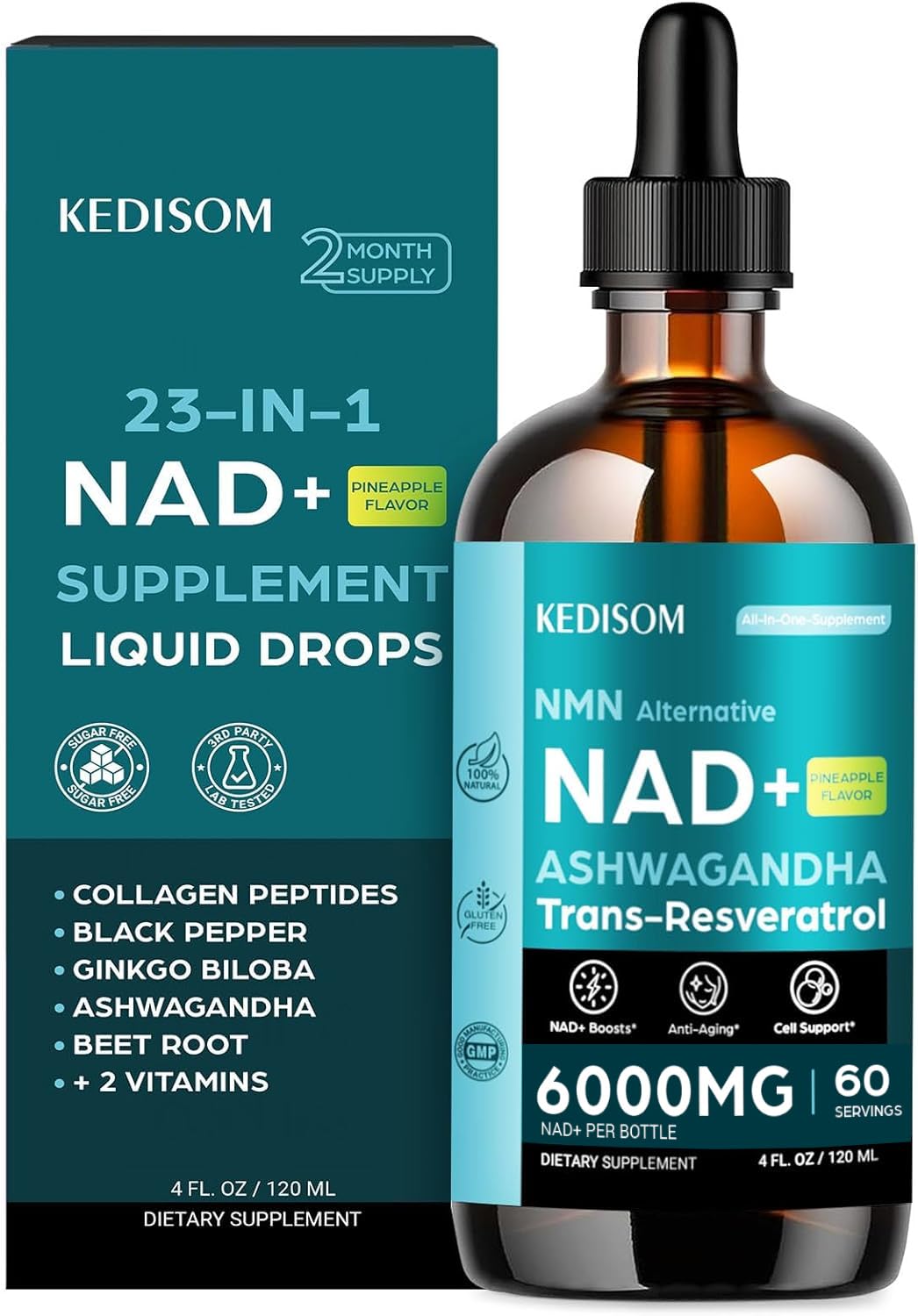 KEDISOM Liposomal NAD+ Supplement 113g bottle front view