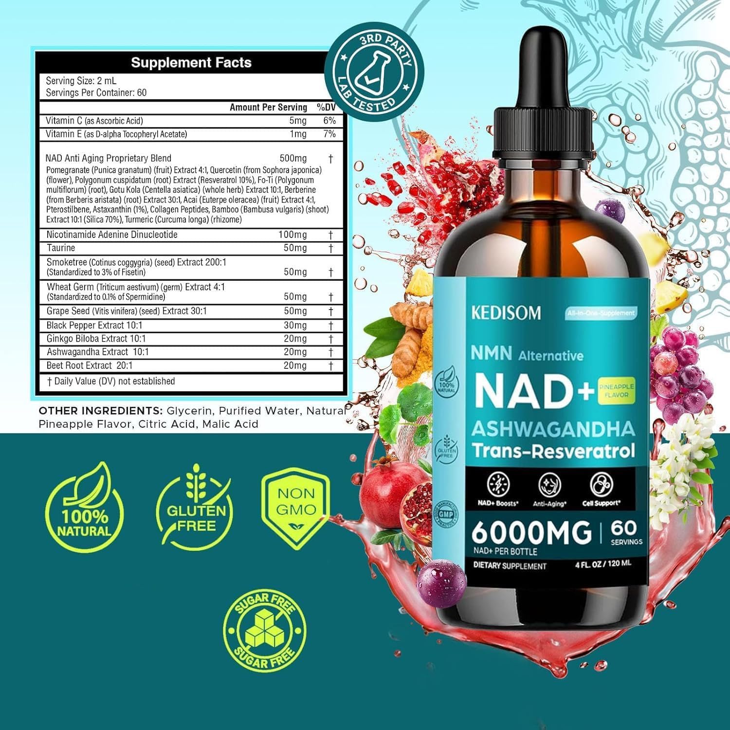 KEDISOM Liposomal NAD+ Supplement 113g packaging details