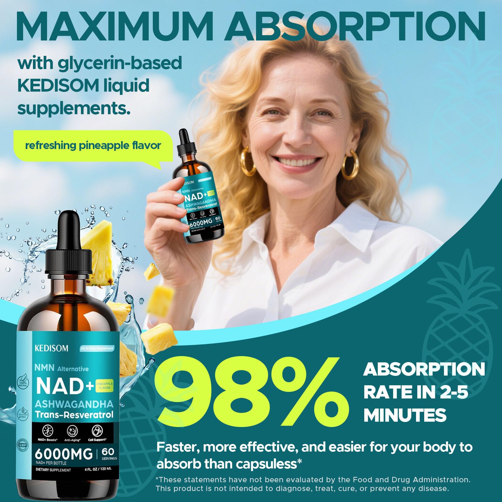 KEDISOM Liposomal NAD+ Supplement 113g with measuring spoon