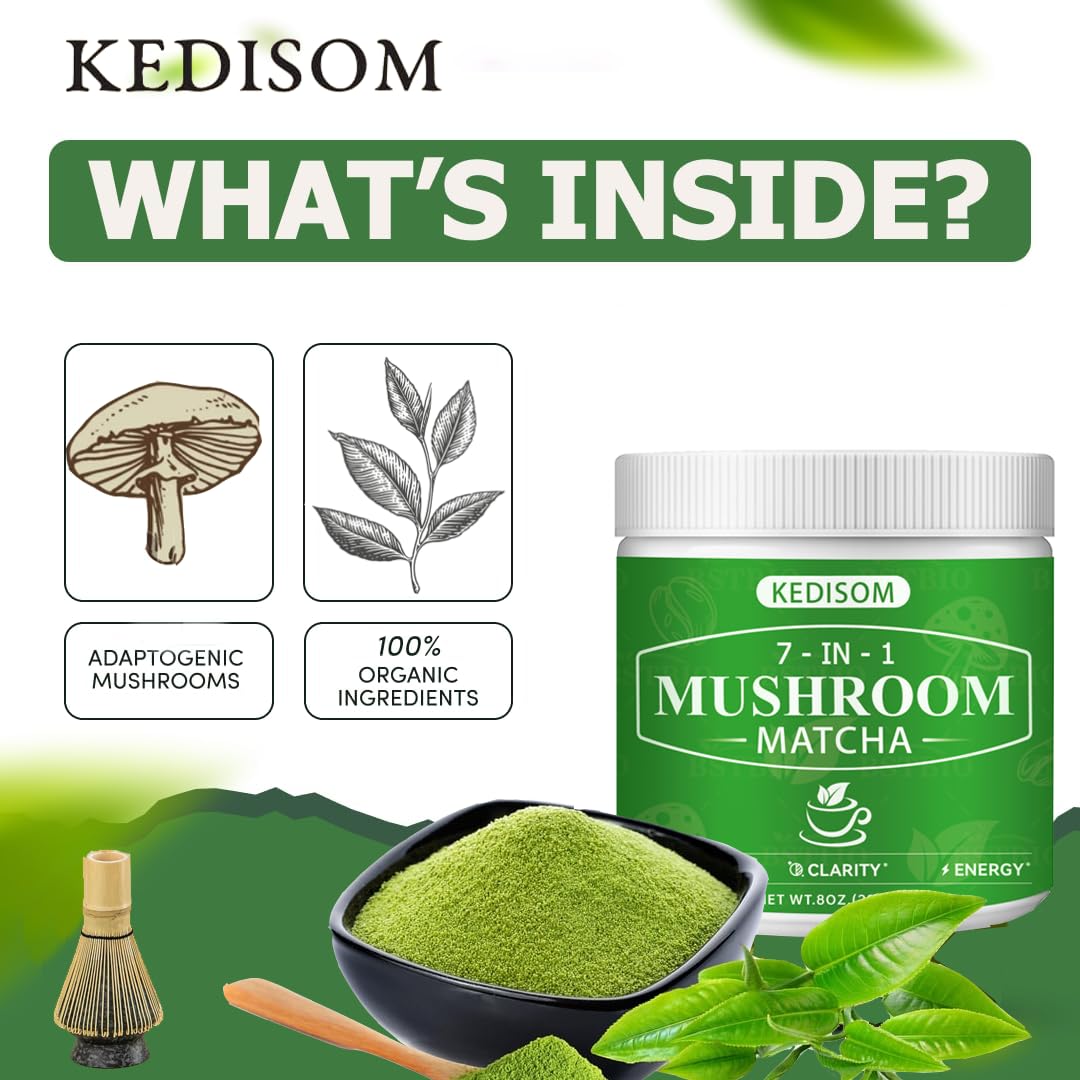 KEDISOM Mushroom Matcha Blend mixed with ice and creamer