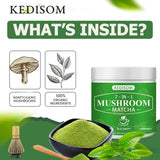 KEDISOM Mushroom Matcha Blend mixed with ice and creamer