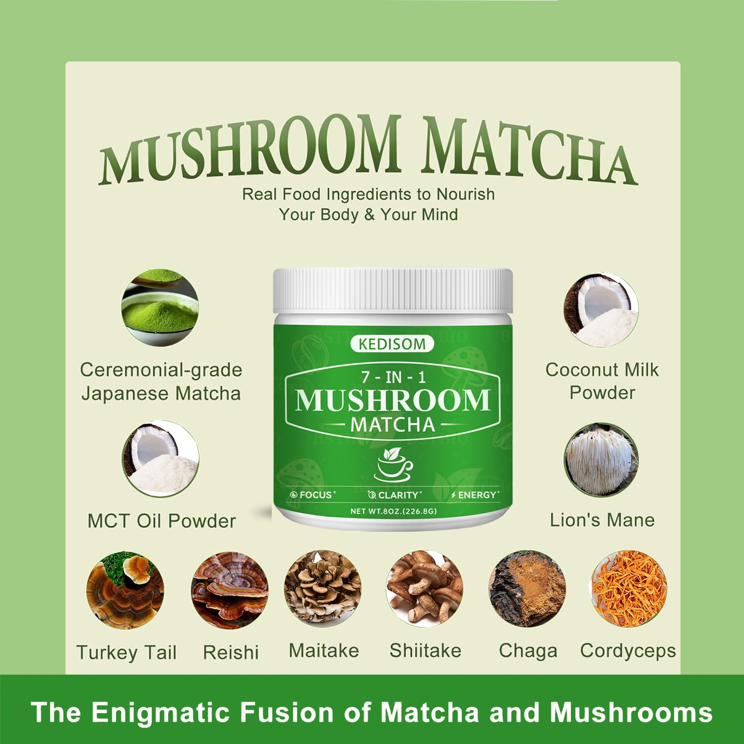 KEDISOM Mushroom Matcha Blend packaging side view