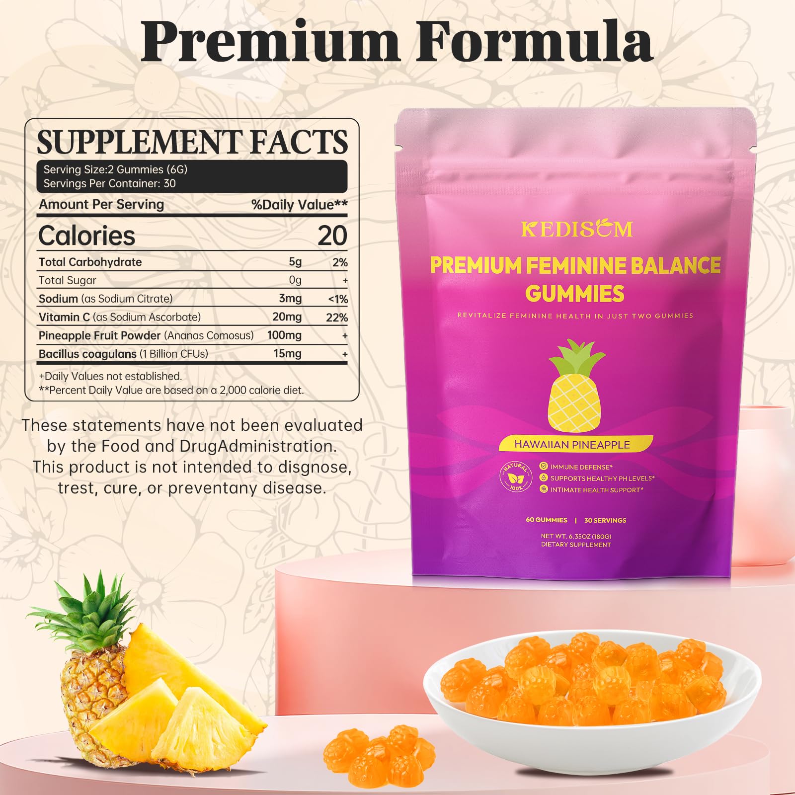 KEDISOM Premium Feminine Balance Gummies close-up of gummies
