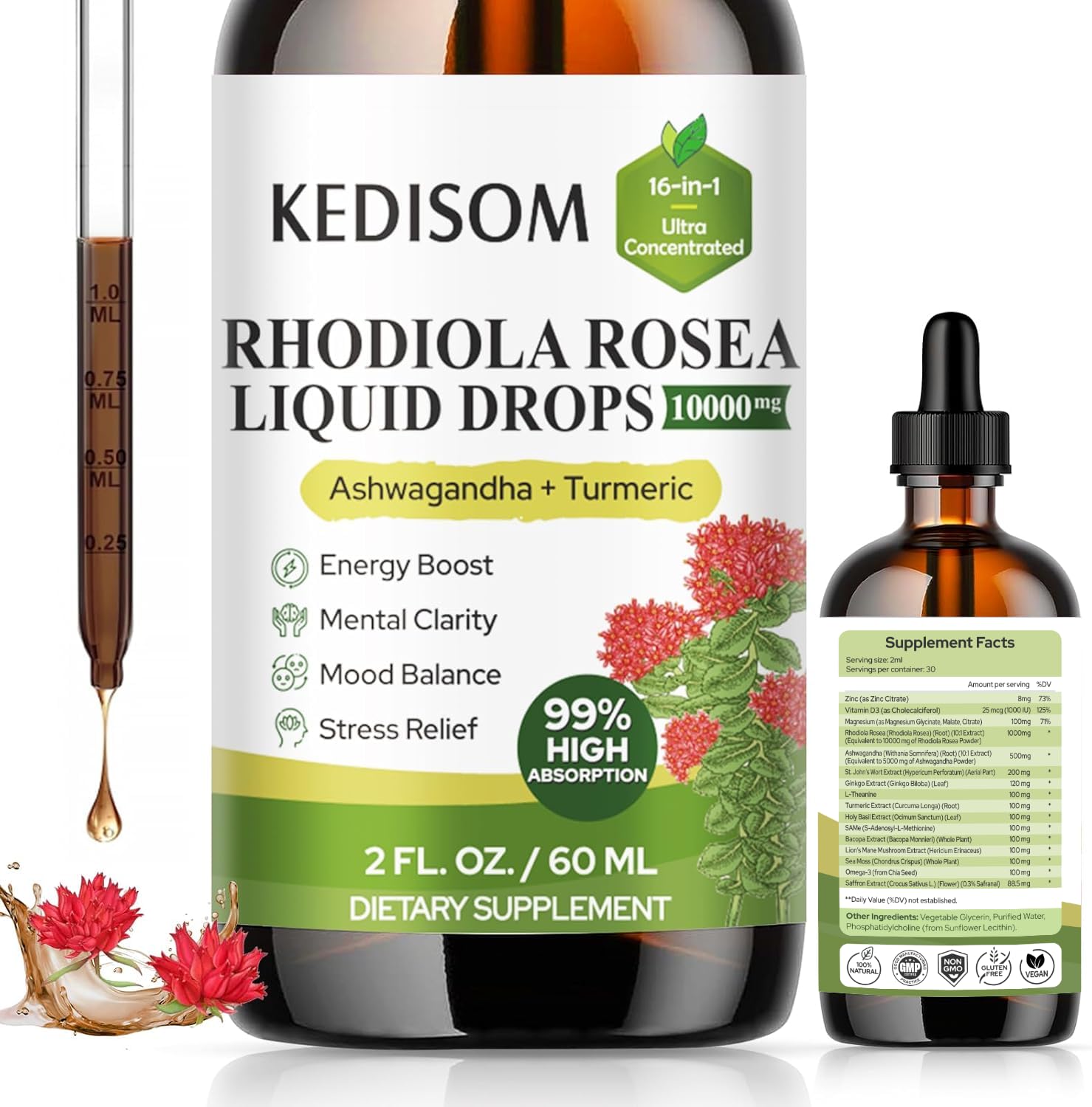 KEDISOM Rhodiola Rosea Tincture 10000MG front view