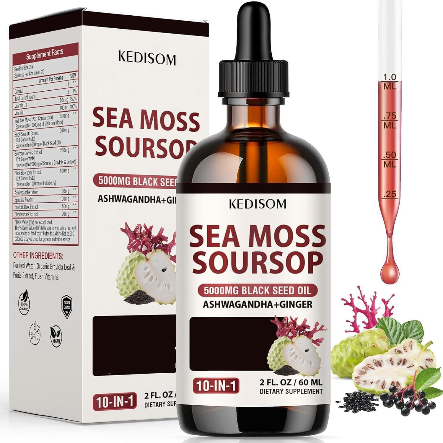 KEDISOM Sea Moss Liquid Drops bottle front view
