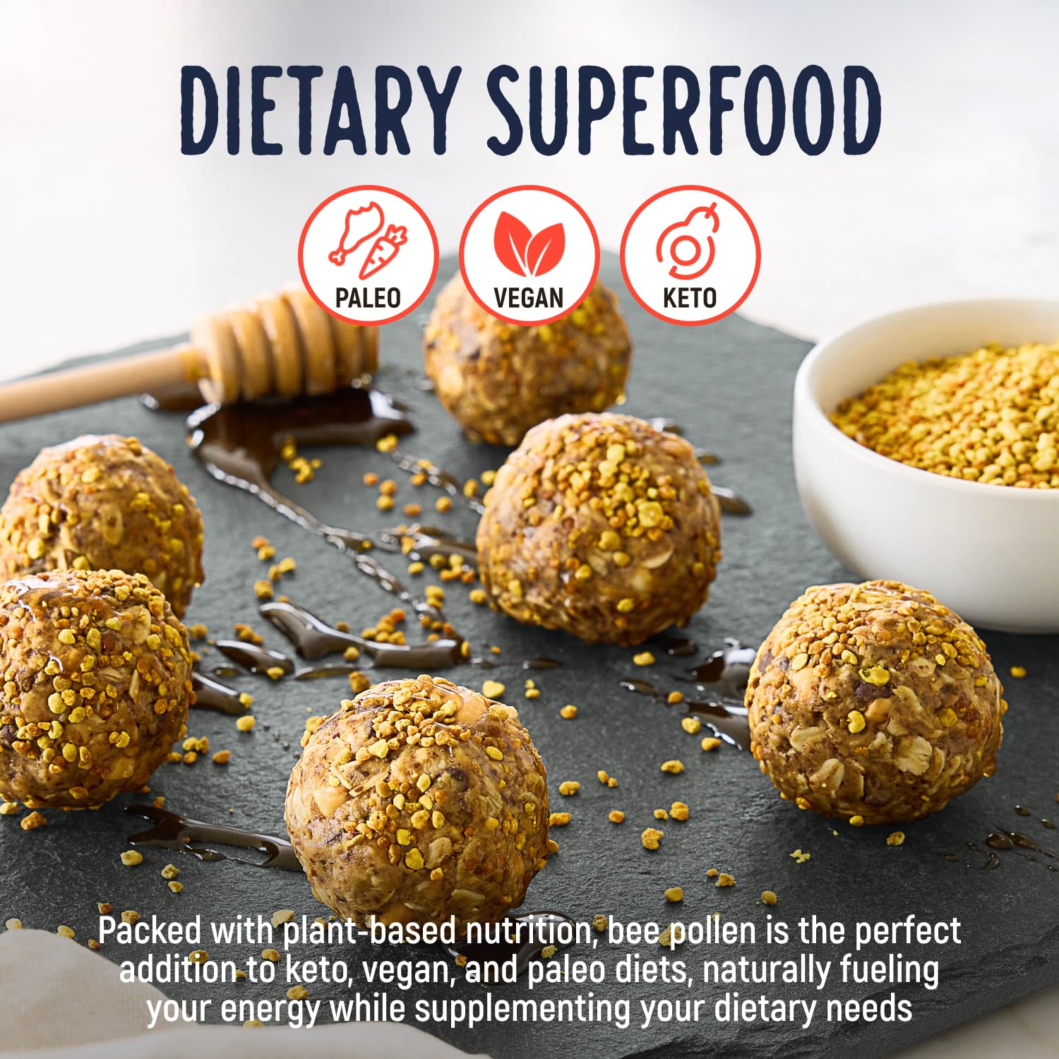 Kelley's Bee Pollen Granules on a salad