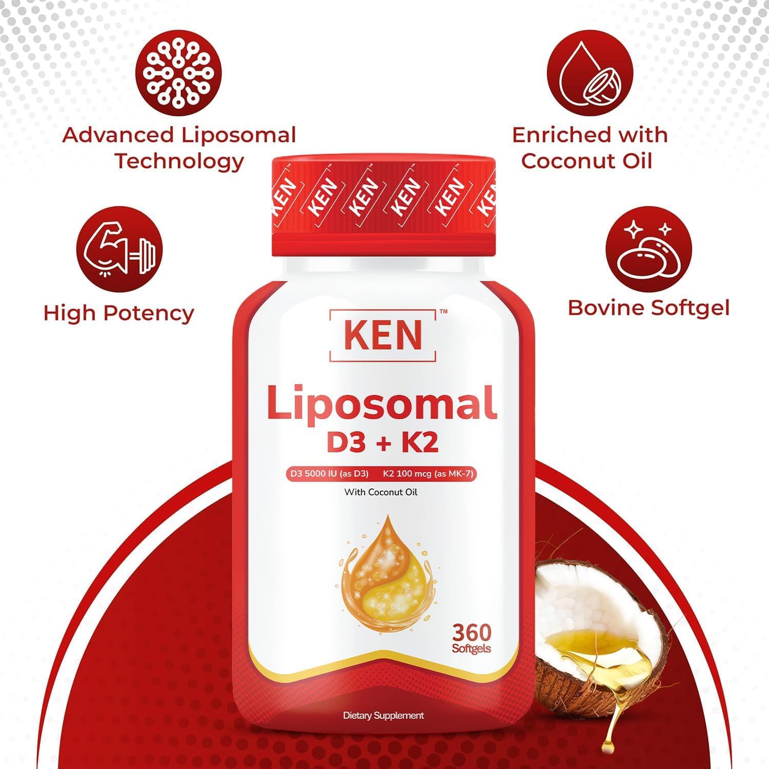KEN Vitamin D3 & K2 softgels side view showing softgel size