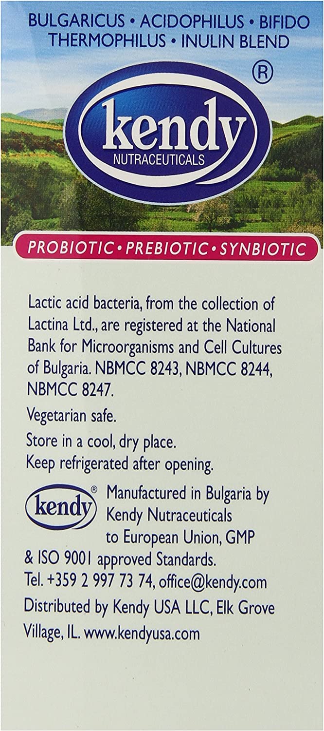 Kendy Actiflora+ Synbiotic Supplement back view with ingredient list