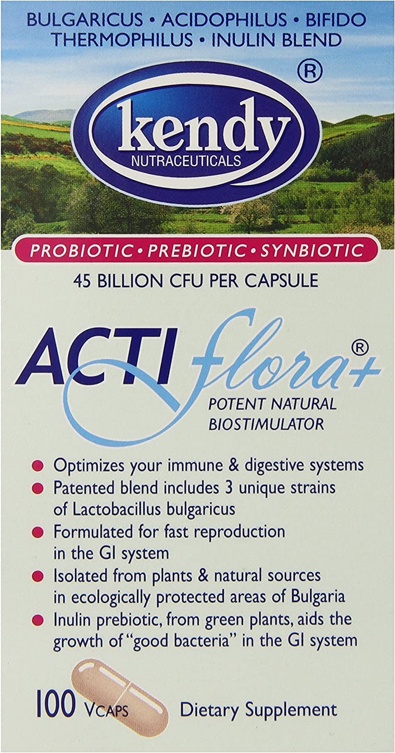 Kendy Actiflora+ Synbiotic Supplement front view with packaging