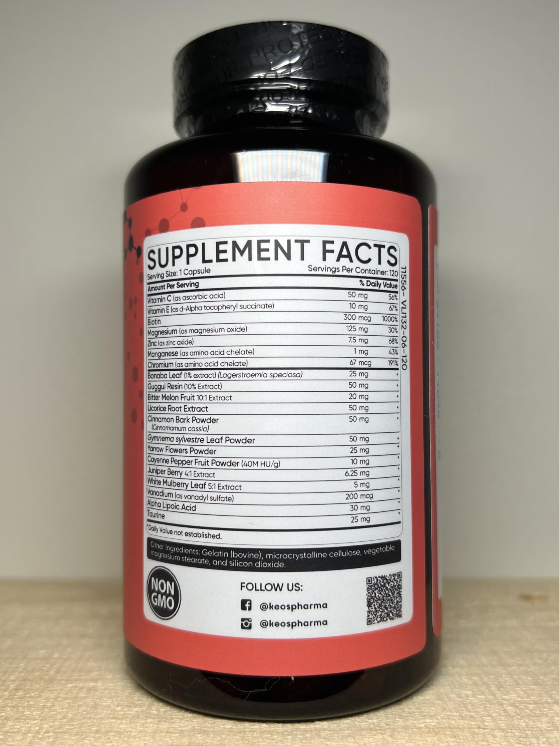 KeosPharma Cinnamon Supplement 150g capsule bottle with a measuring spoon